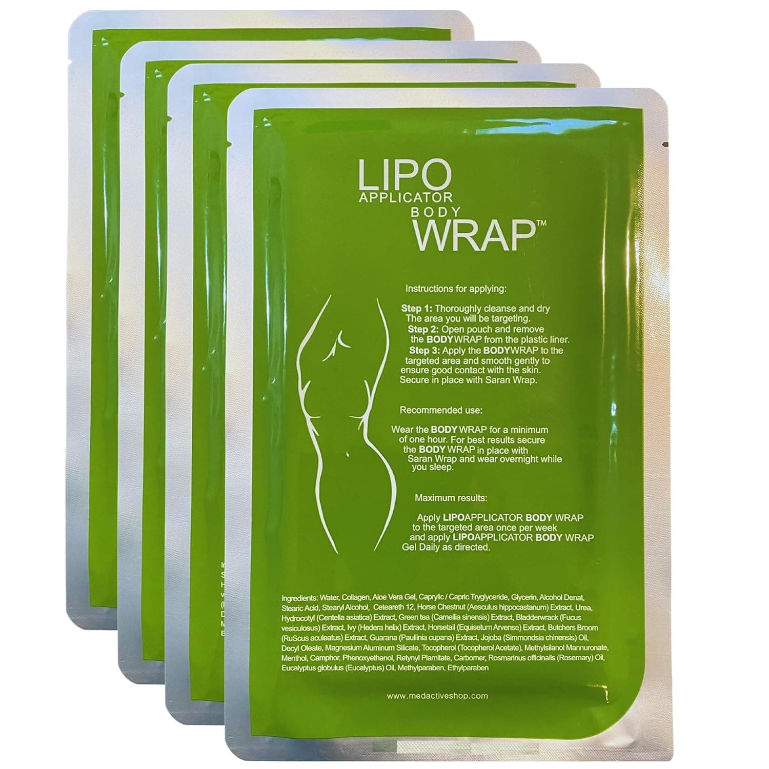 Body Wrap with Green Tea, Guarana & Seaweed Wraps -Anti Cellulite Applicators for Tightening & Contouring Belly, Waist, Legs, Arms & Stomach (4 Applicators)