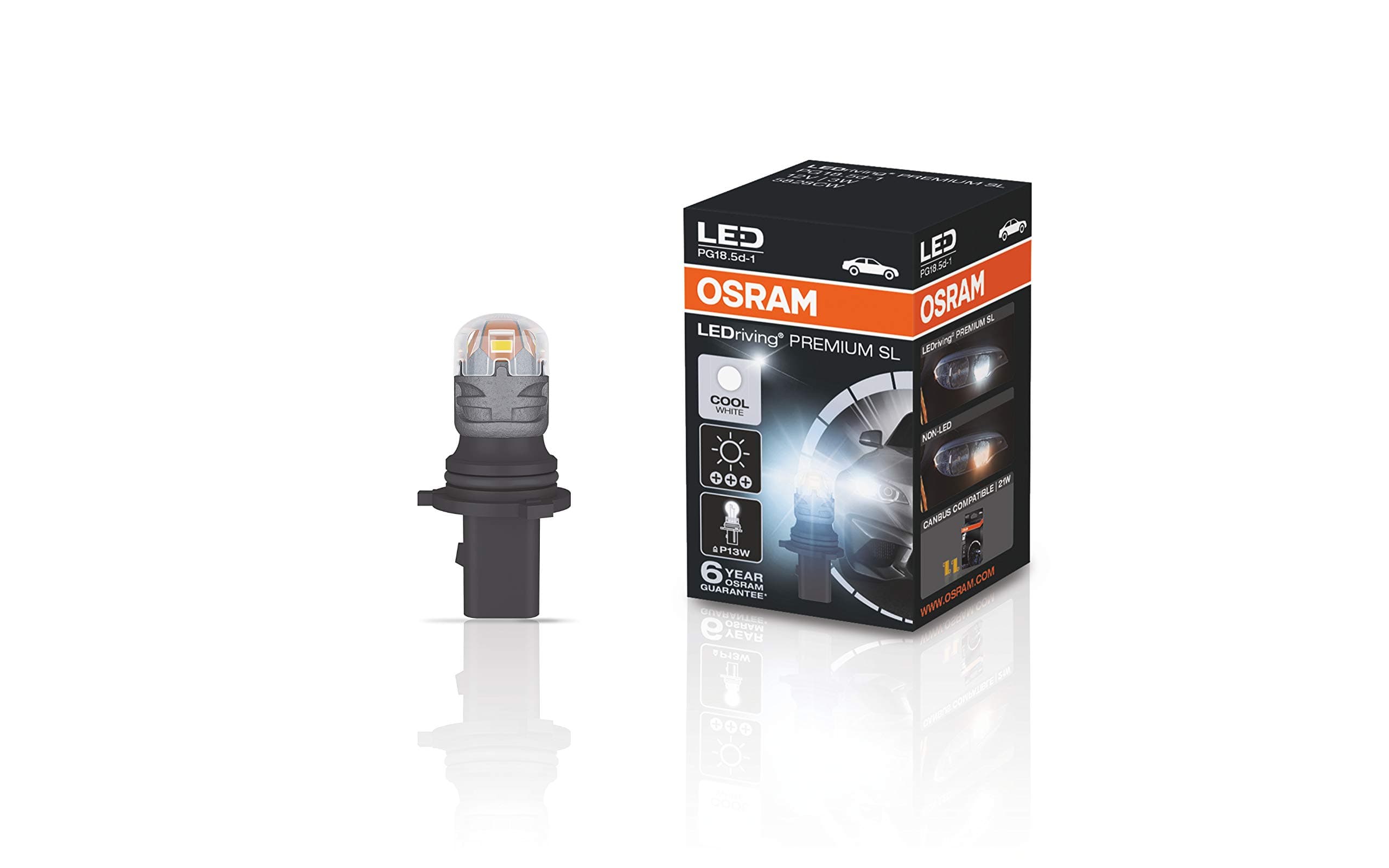 OSRAM 5828CW LEDriving Premium Sl P13W, Retrofit LED, Daytime Running Light DRL, 8528Cw, Cool White, 12 V, Folding Box (1 Lamp)