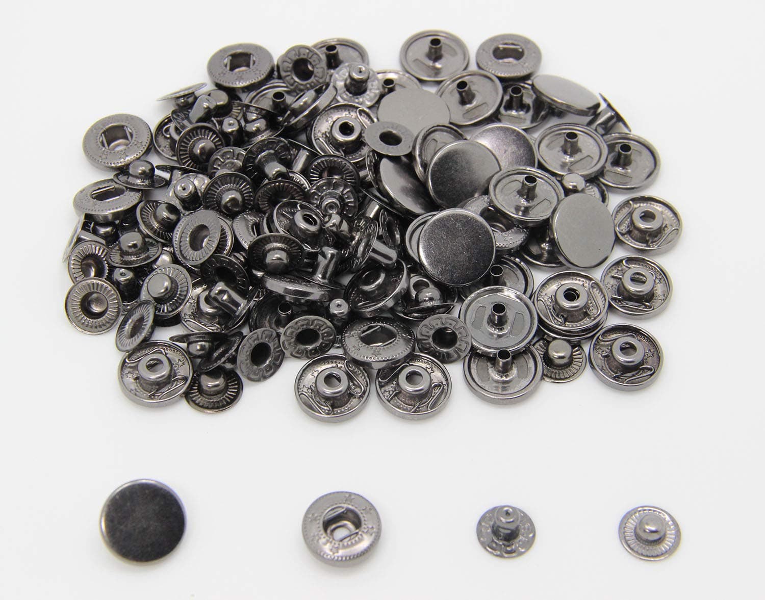 30 Sets Heavy Duty Snap Fasteners, BetterJonny 15mm Gunmetal Black Poppers Press Stud Rivet for Leather Craft Sewing Clothing