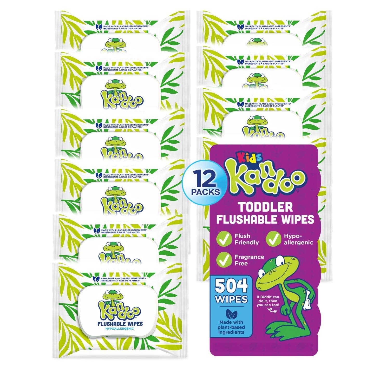 Kandoo Kids Flushable Wipes Travel Pack, Potty Training Cleansing Cloths, Sensitive, 42 Count (Pack of 12)