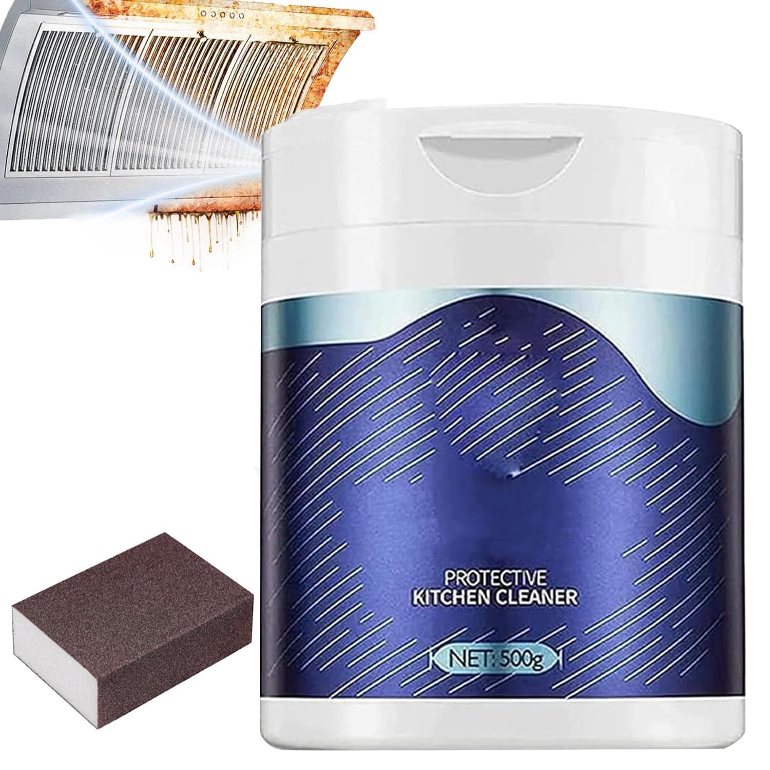 Rednow Chef Cleaner Powder,CH-EF Protective Kitchen Cleaner,Chefs Cleaning Powders,Heavy Oil Stain Powder Cleaners Kitchen, Stubborn Stain&Grease Cleaners(1PC+Sponge)