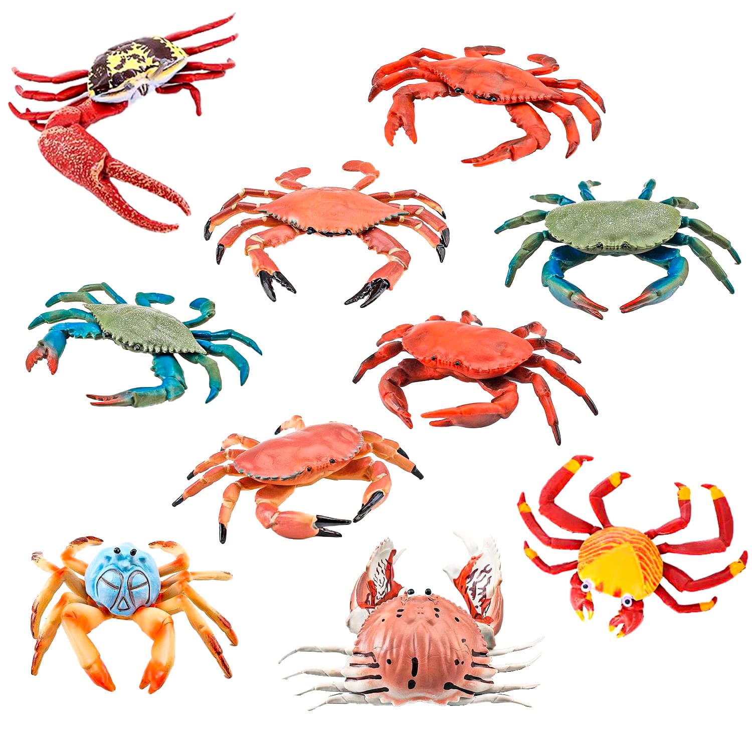 Hiawbon 10 Pieces Realistic Crab Figurine Models Artifical Plastic Crab Hand Painted Small Crab Figurines