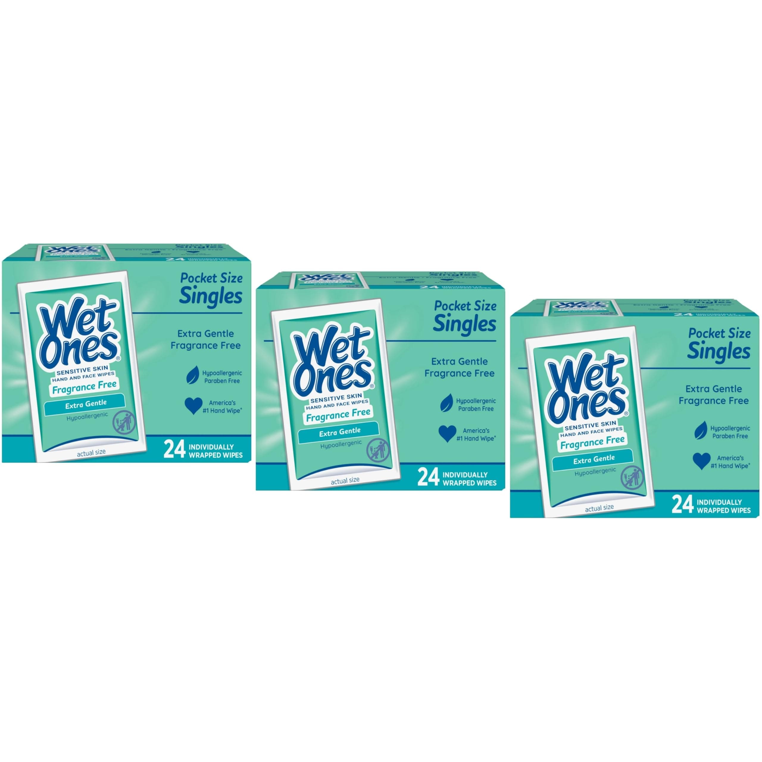 WET ONES Sensitive Skin Hand Wipes, Singles Extra Gentle Fragrance & Alcohol Free 24 ea ( Pack of 3)