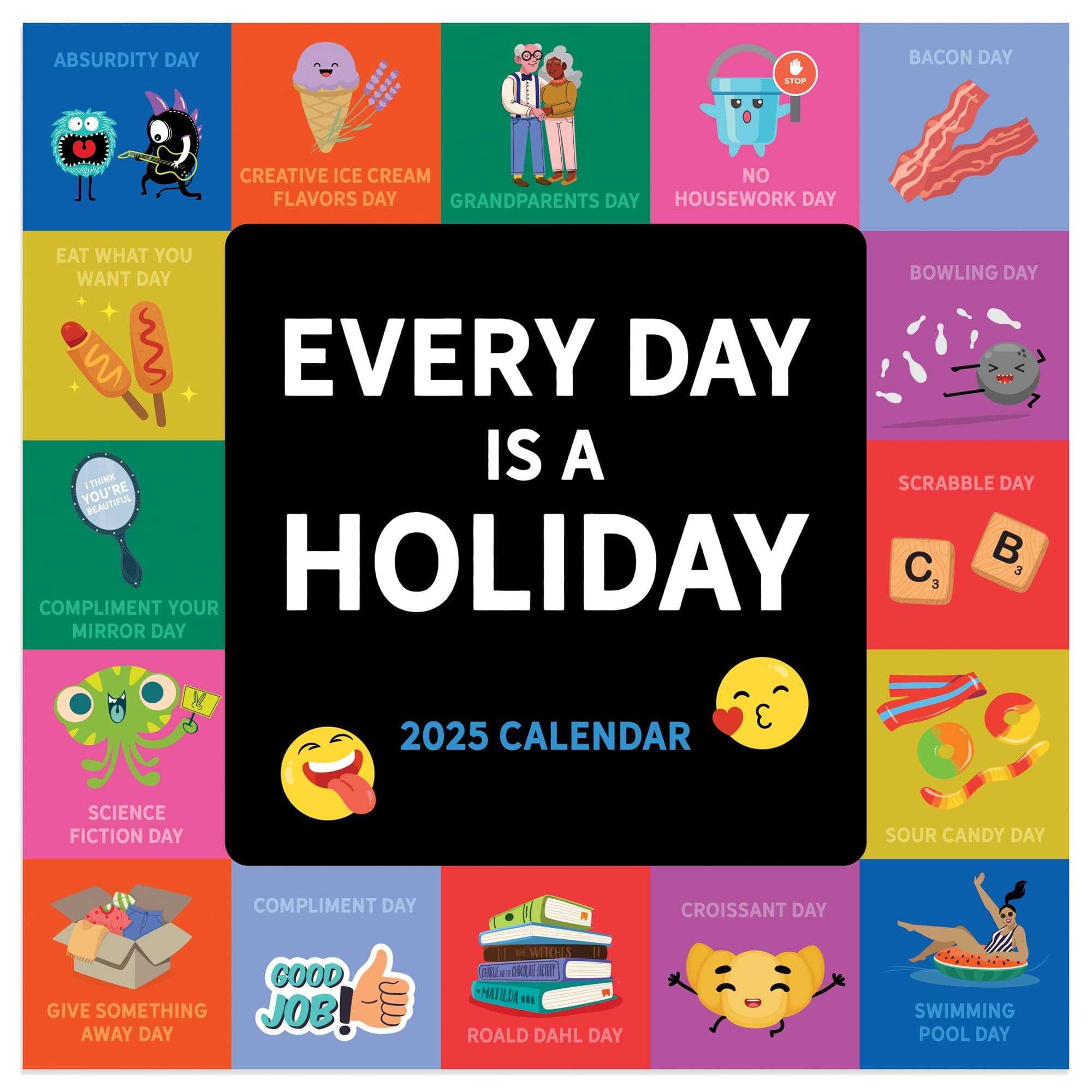 TF Publishing2025 Every Day's A Holiday Mini Calendar - Large Grids for Appointments and Scheduling - Monthly Wall Calendar 2025 - Home and Office Organization - Premium Thick Matte Paper - 7"x7"