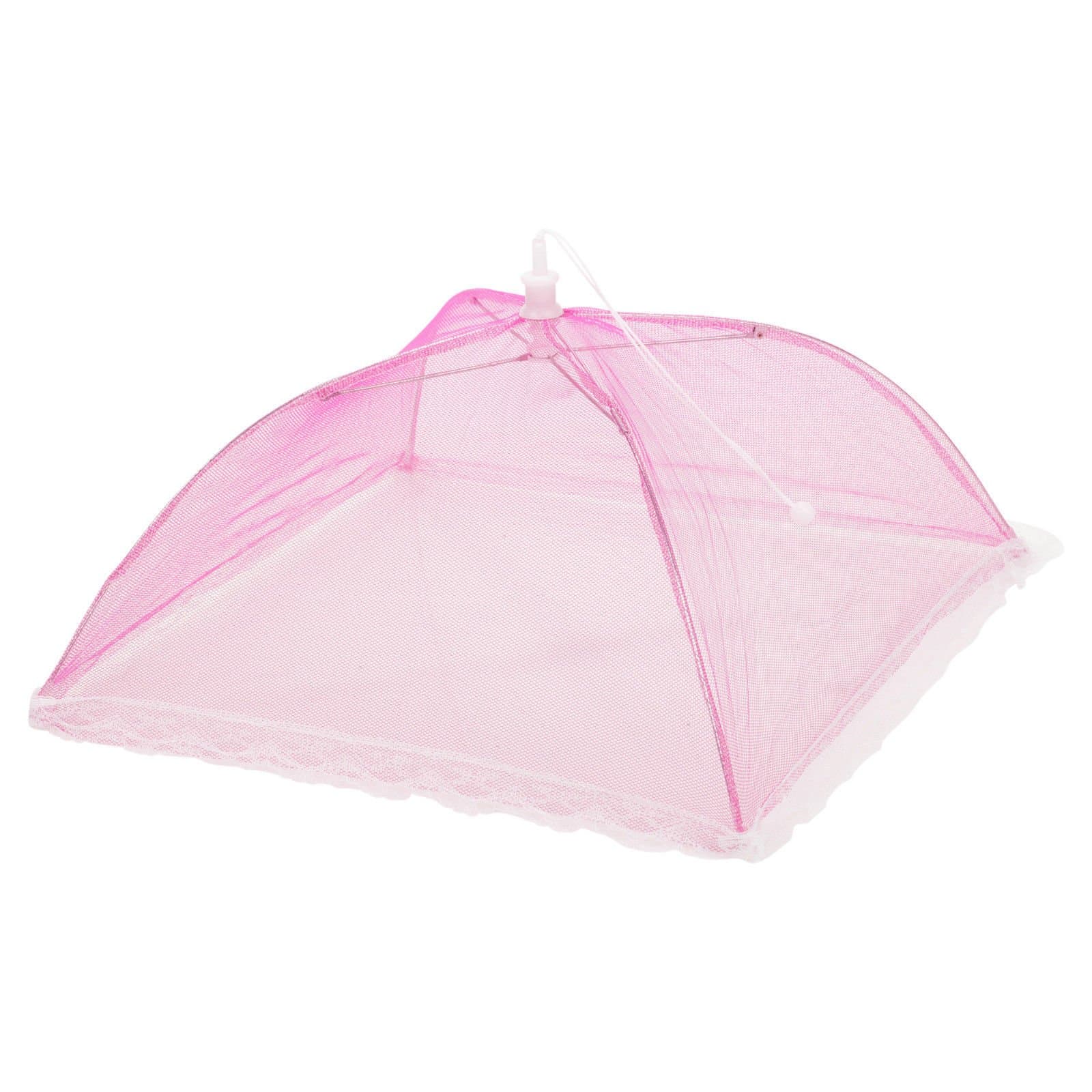 EGT Anti-Insect Protective Food Cake Bbq Covers Folding Mesh Umbrella Set Of 3 Pink
