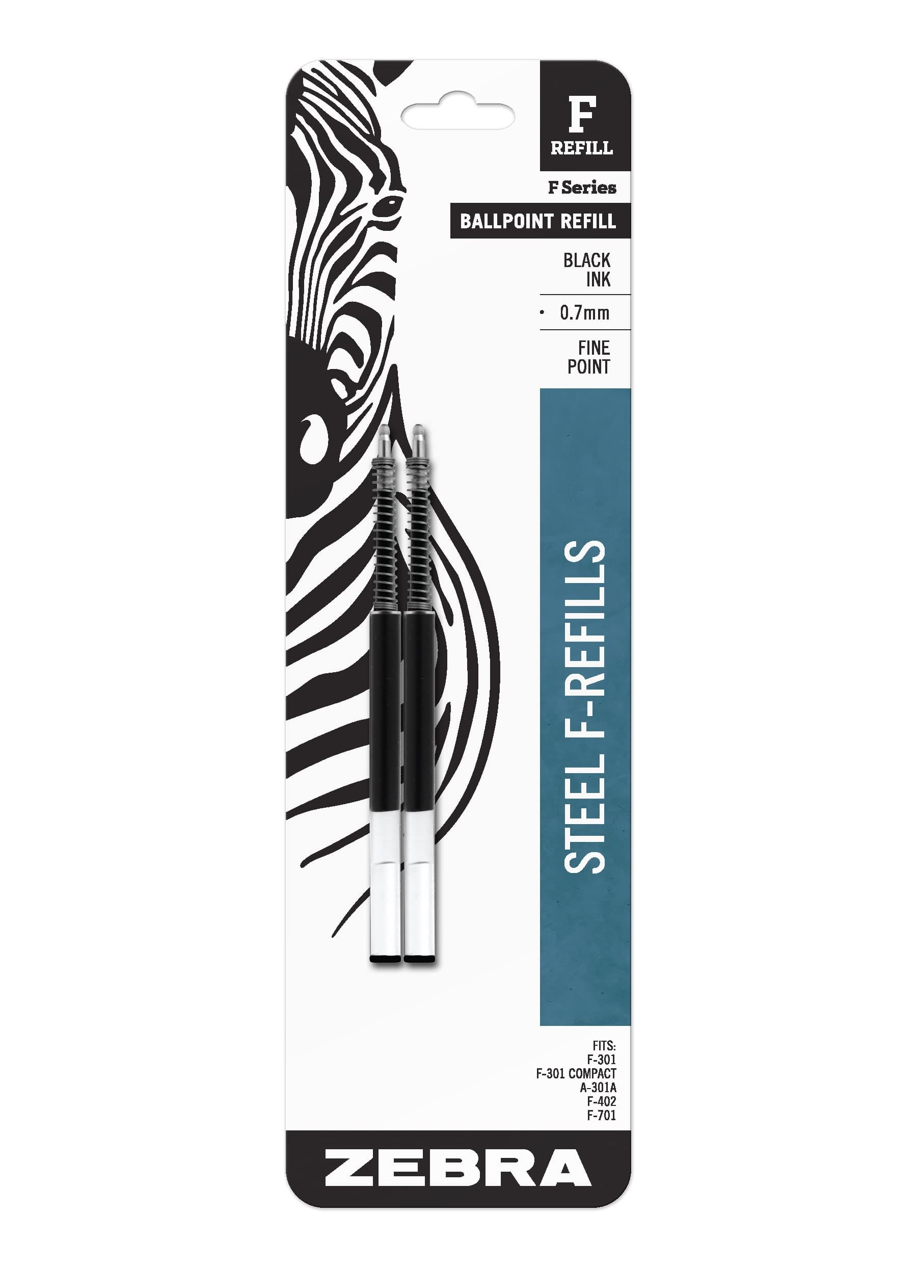Zebra Pen Ballpoint F-Refills For F-301, F-301 Ultra 301 A Pens, Fine Point, 0.7 mm, Black (Pack of 1,2 Count Total).