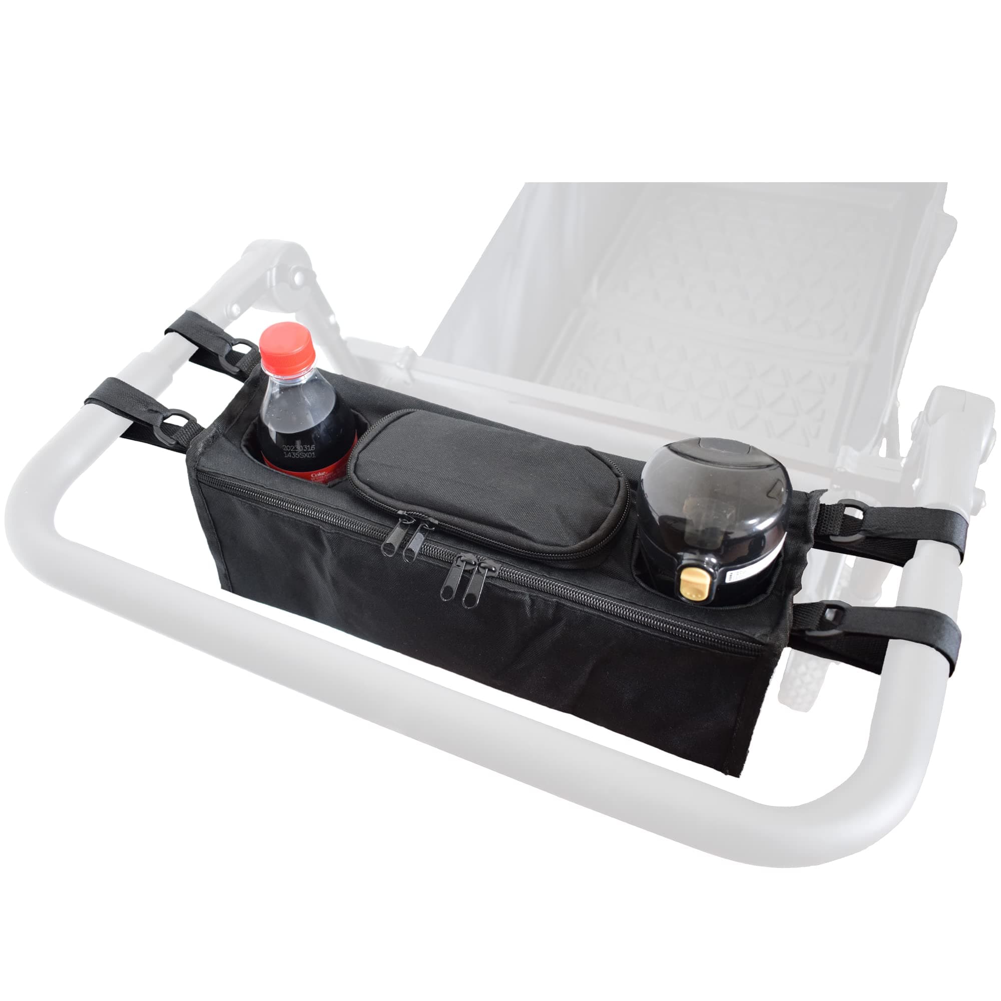 Stroller Wagon Cart Organizer Parent Console with 2 Insulated Cup Holders Handle Attachment Storage Pockets Removable