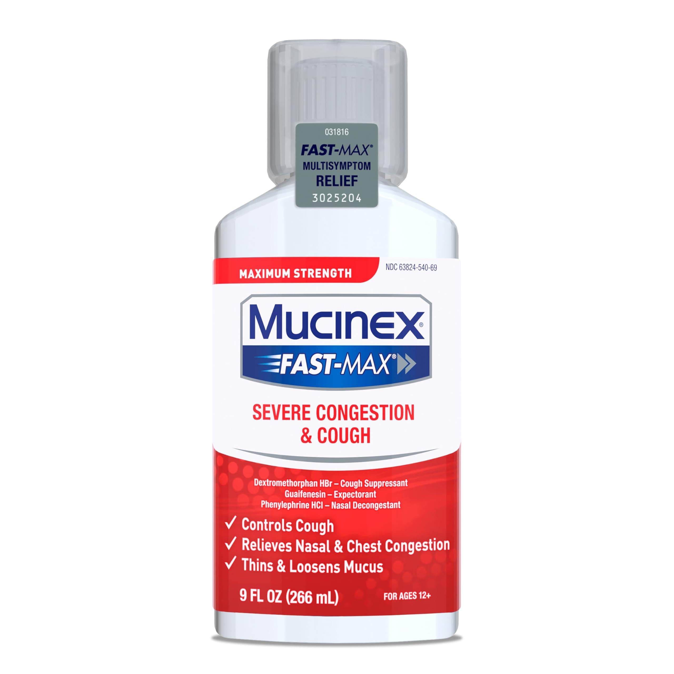 Congestion and Cough Liquid, Mucinex Fast-Max Severe Congestion and Cough Liquid, 9 fl.oz, Fast Acting Maximum Strength Formula Relieves Nasal & Chest Congestion, Controls Cough, Thins & Loosens Mucus