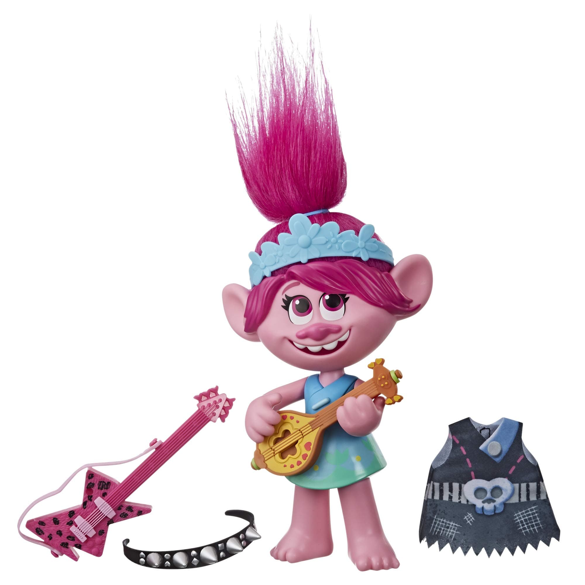 DreamWorks Trolls World Tour Pop-to-Rock Poppy Singing Doll with 2 Different Looks and Sounds, Toy Sings Trolls Just Want to Have Fun