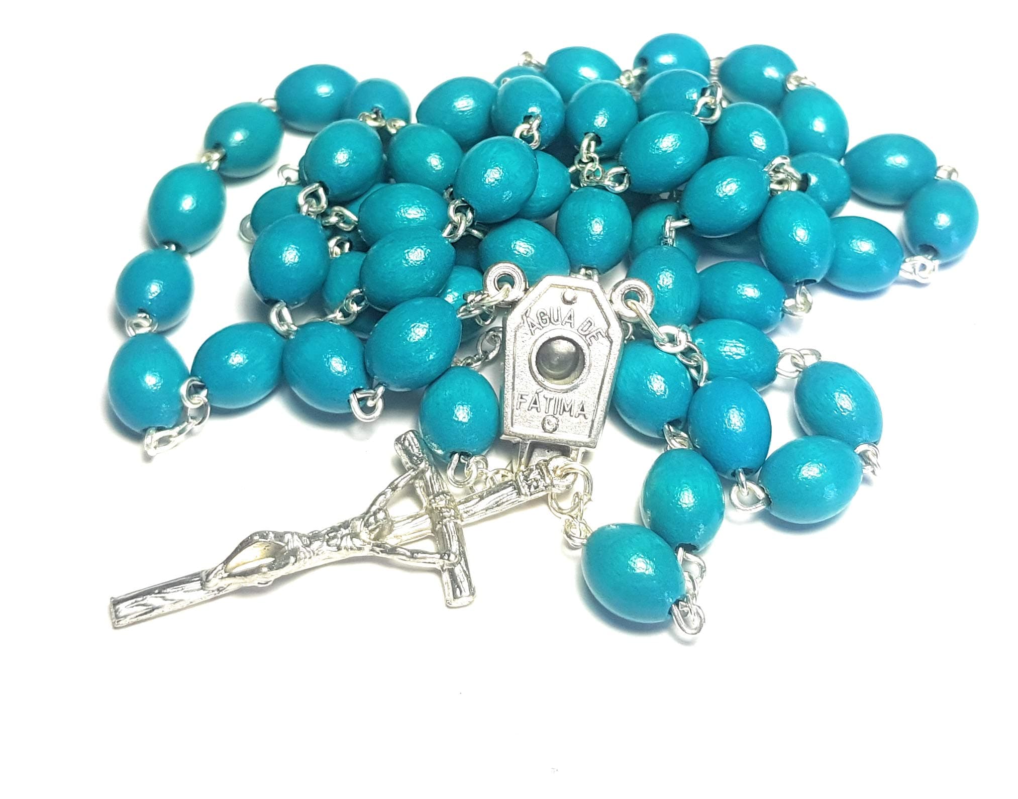 Rosary Wooden with HOLY Water from Fatima Fatima Our Lady of Fatima Necklace Beads Prayer First Communion Marian apparitions (Teal)