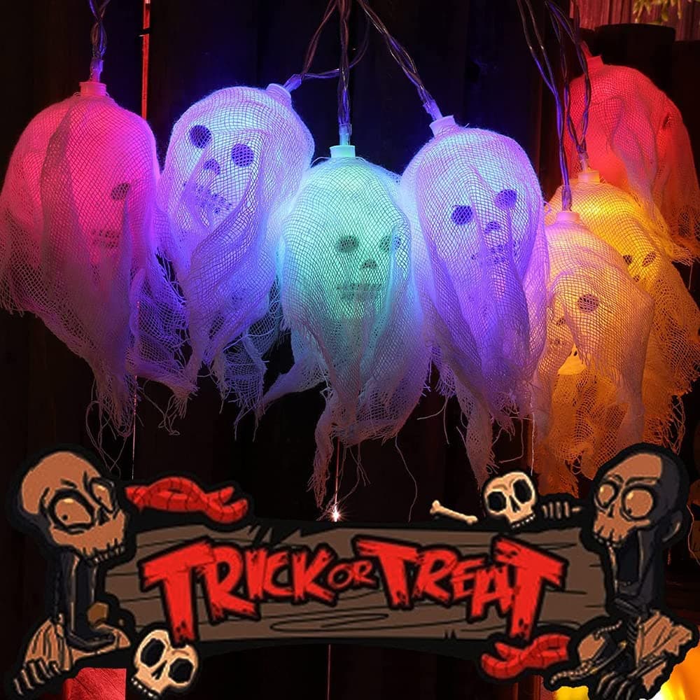 JJOHalloween Decorations, Outdoor Halloween String Lights, Hanging Lighted Glowing Skeleton Skull Halloween Decorations Lights Battery Operated, for Outdoor Indoor Halloween Party Decor (Skull)