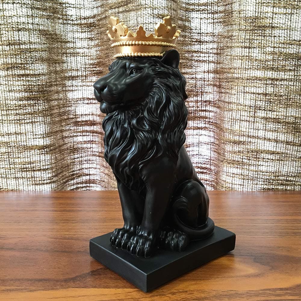 Artgenius 7.3IN Royal King Crown Lion Statue Figurine Decorations (Black)
