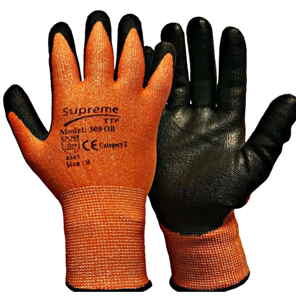 6 Pairs Level 3 Protection ORANGE Anti Cut resistant Nylon PU SAFETY Gloves (Medium)
