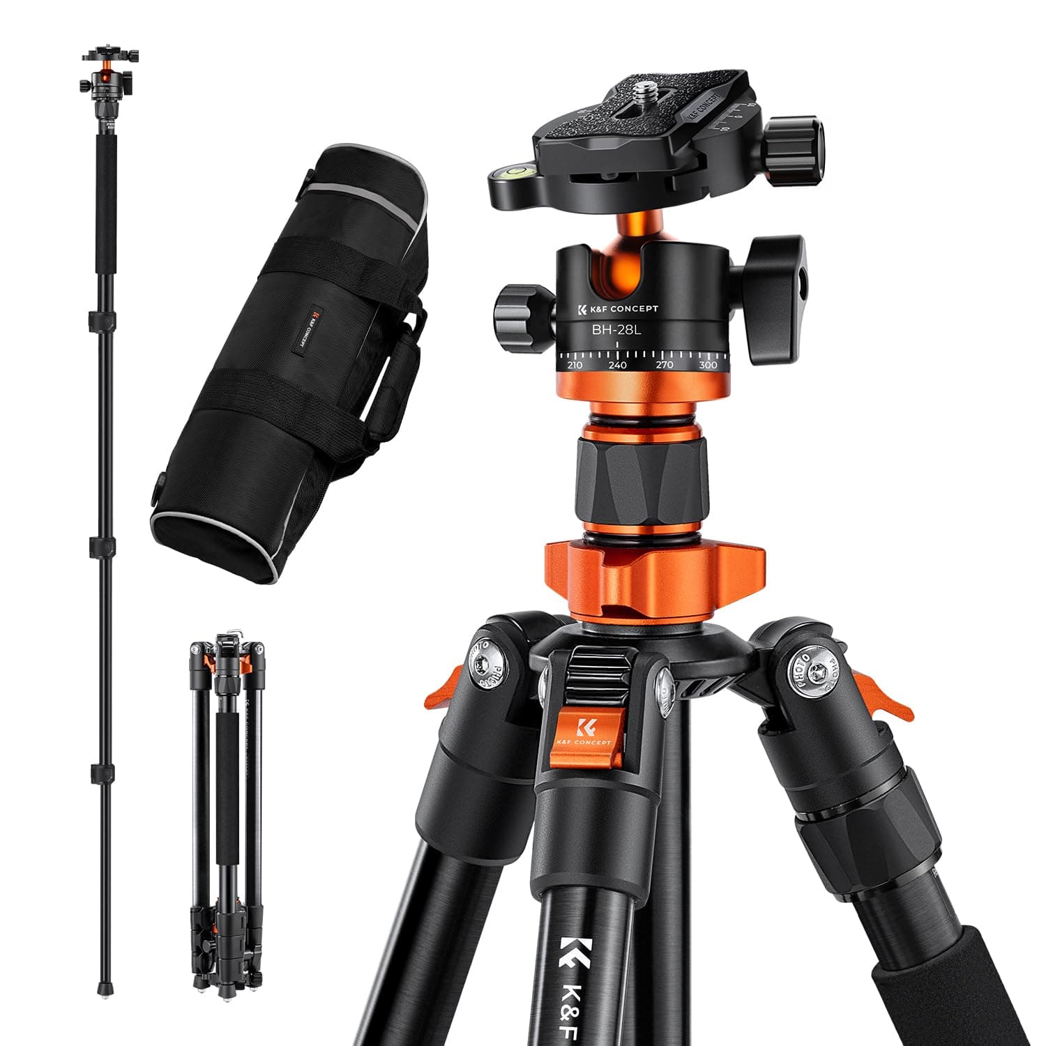 K&F Concept SA254M1 62'' DSLR Camera Tripod Lightweight and Compact Aluminum Detachable Monopod Tripod with 360 Panorama Ball Head Quick Release Plate for Travel and Work