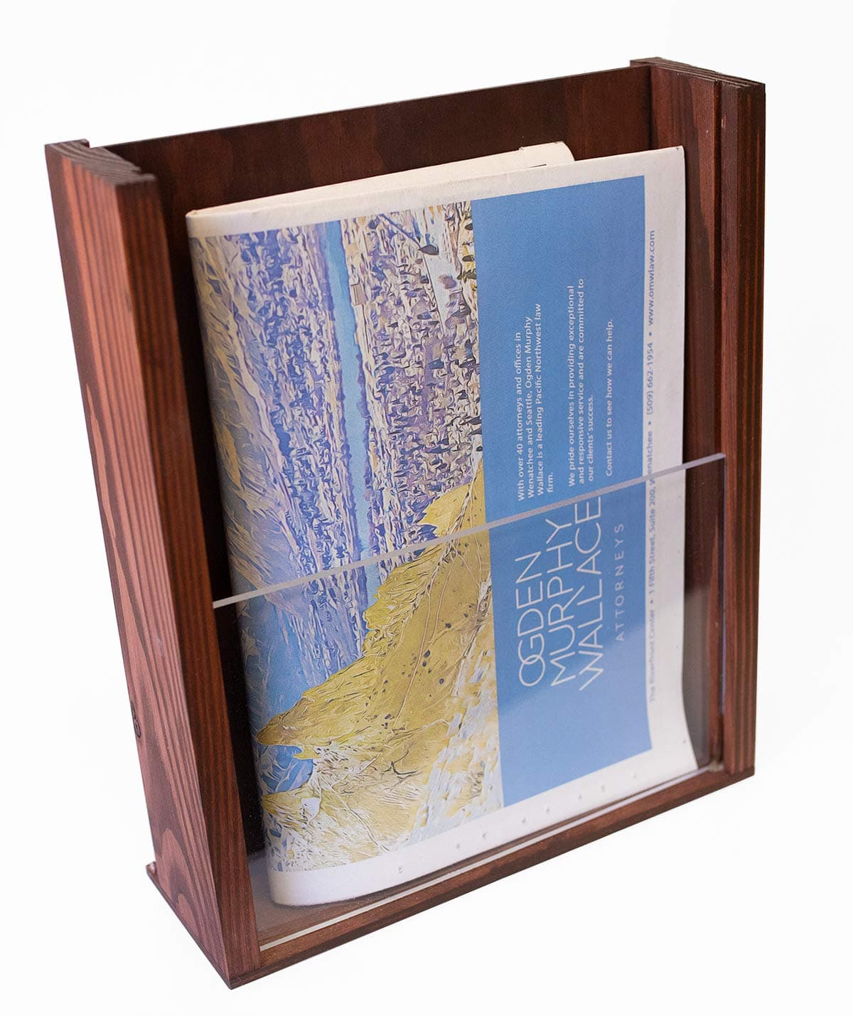 Premium Wood Magazine Display/Brochure Holder - Large Countertop Stand with Acrylic Front - Handmade and Stained - 10.25" x 12" Sturdy Desktop Pamphlet Organizer Made with Real Pine Wood