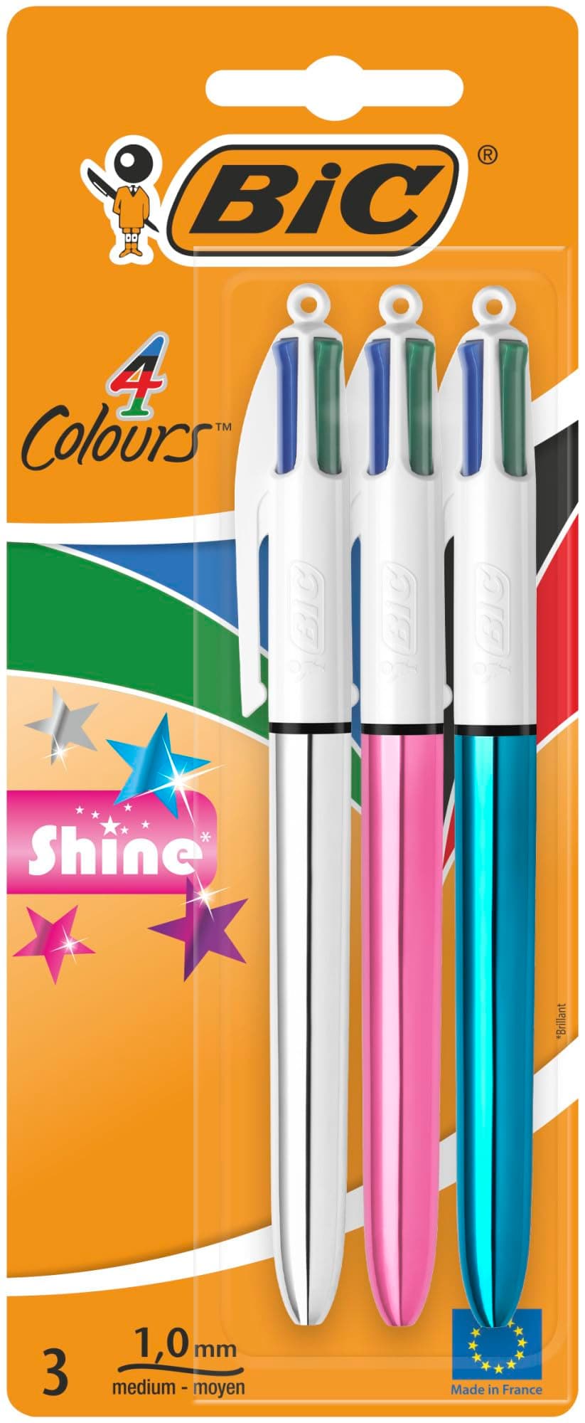 4 Colors Shine Medium Retractable Ball Pen Pack Of 2+1 Assorted