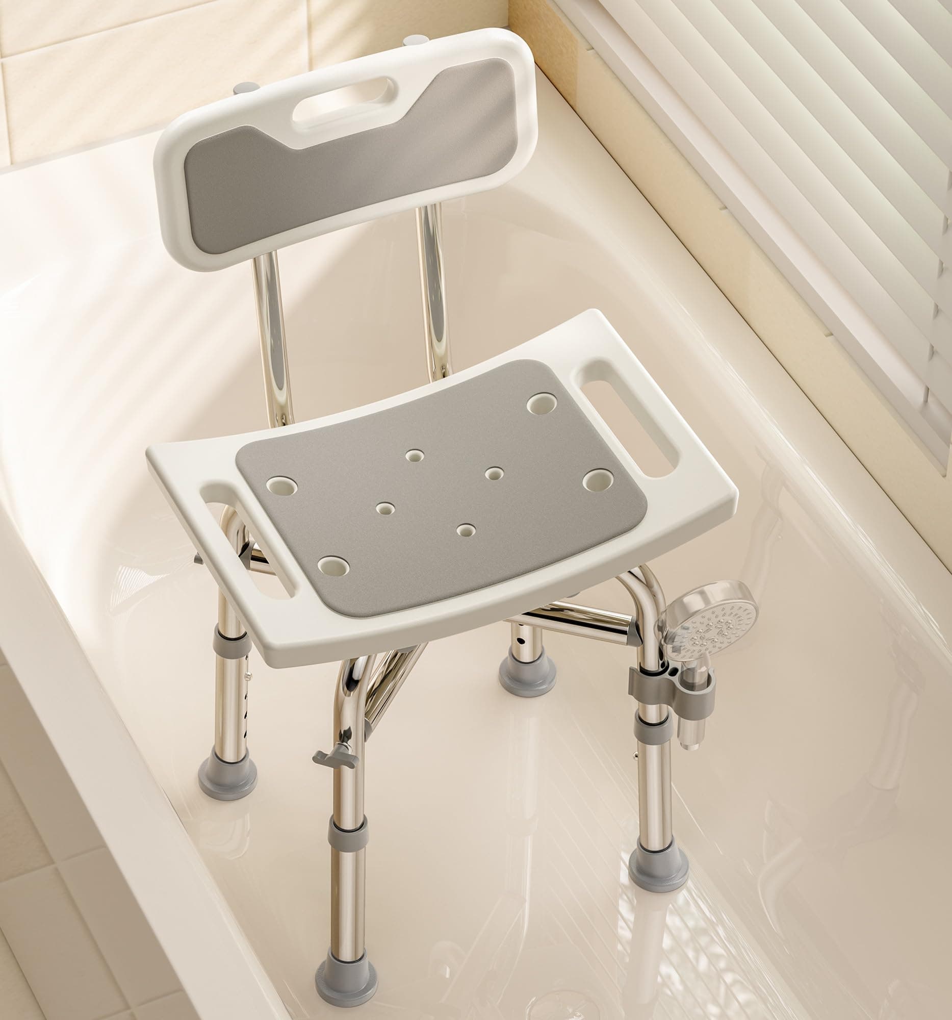 Shower Chair with Back for Elderly and Disabled, Shower Seat Bench Stool, Adjustable Height, 350 lbs Capacity, Rectangular