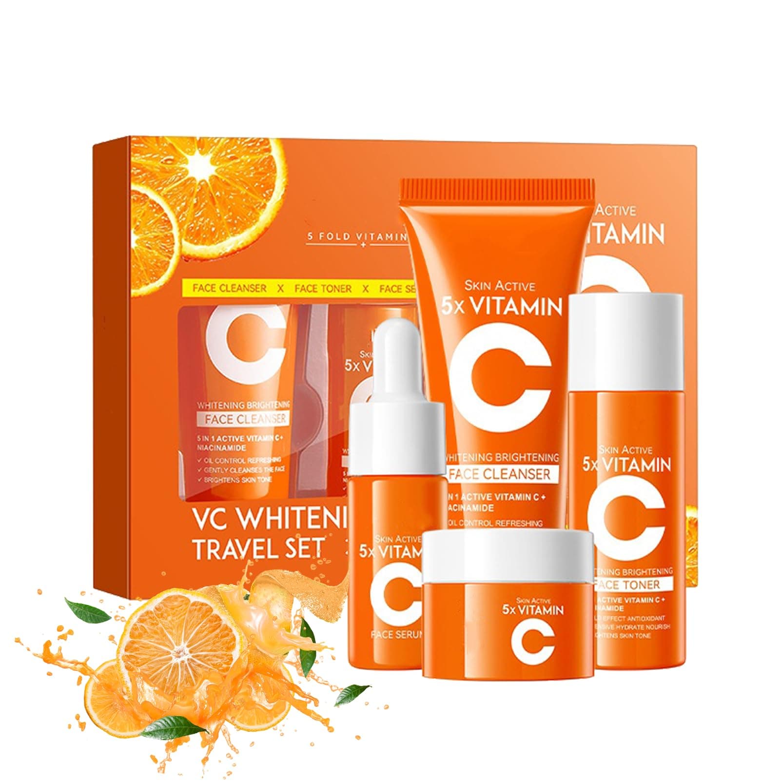 Vitamin C Skincare Set,Skin Care Sets & Kits, Valentine's Day Gifts For Love,Facial Kit with Cleanser, Toner, Serum & Face Cream,Birthday, Travel Kit for All Skin Types,Womens Christmas Gifts