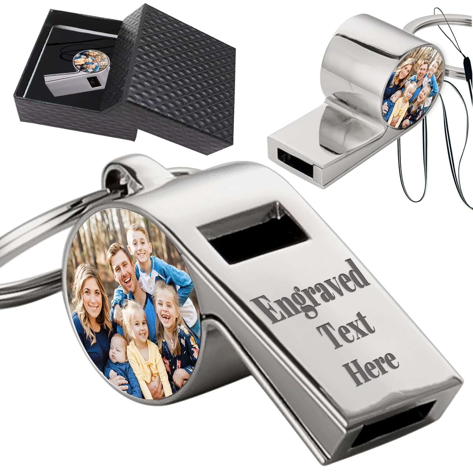 Personalized Whistle, Custom Coach Whistle with Lanyards, Stainless Steel Whistles with Gift Box for Sports Referee Lifeguard Trainer