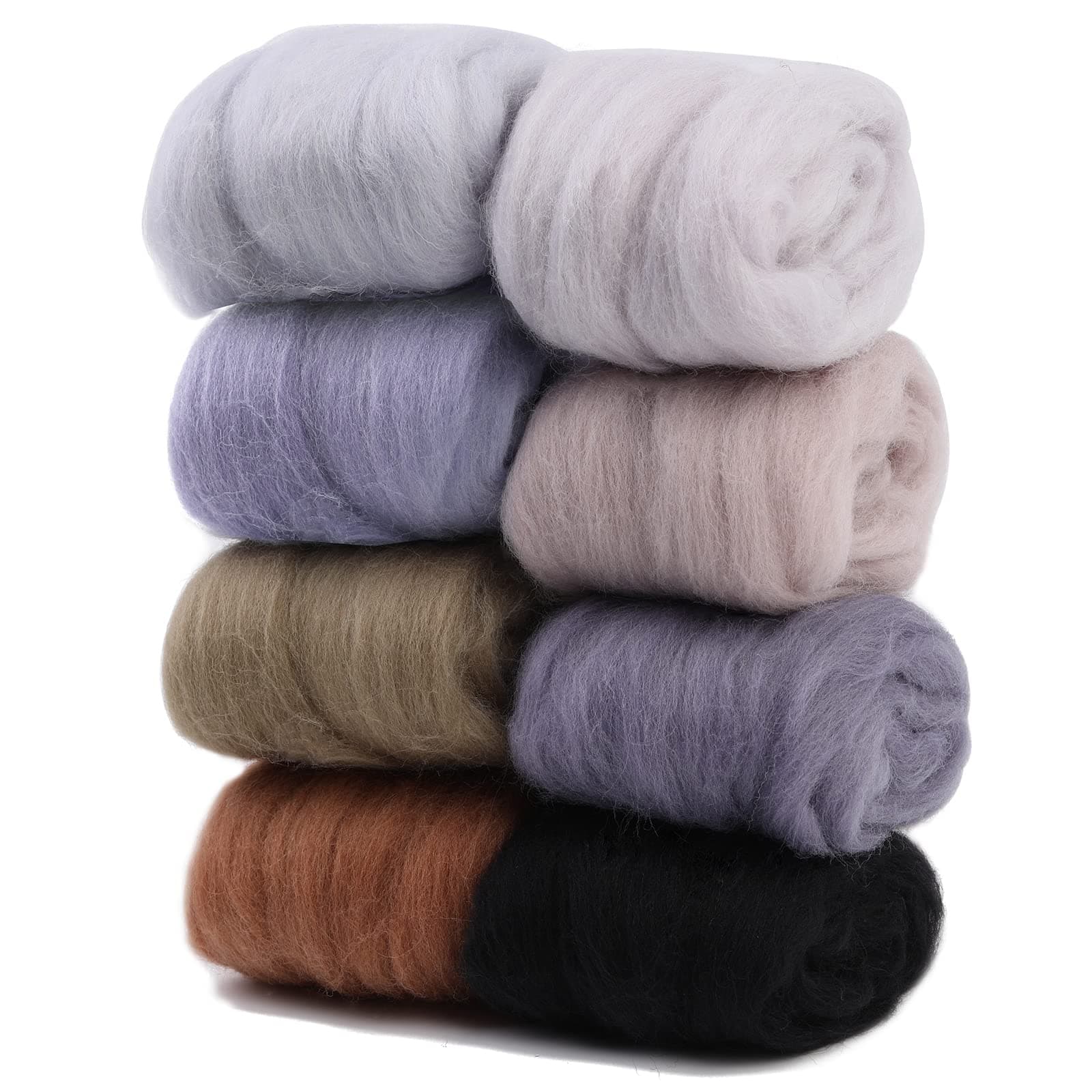 WONVOC Needle Felting Wool 80g, Wool Roving, 8 Colors, Bulk, for DIY Crafts & Felting, 10g/Color, Grey