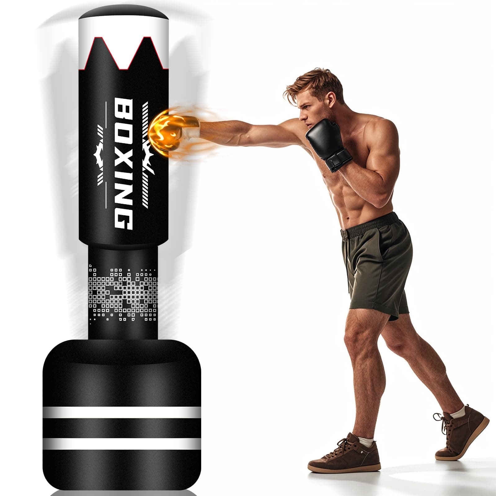 69'' Standing Punching Bag for Adults with Stand, Heavy Bag Boxing Equipment Kicking Bag Inflatable Kick Boxing Bag with Stand for Training MMA Muay Thai Fitness