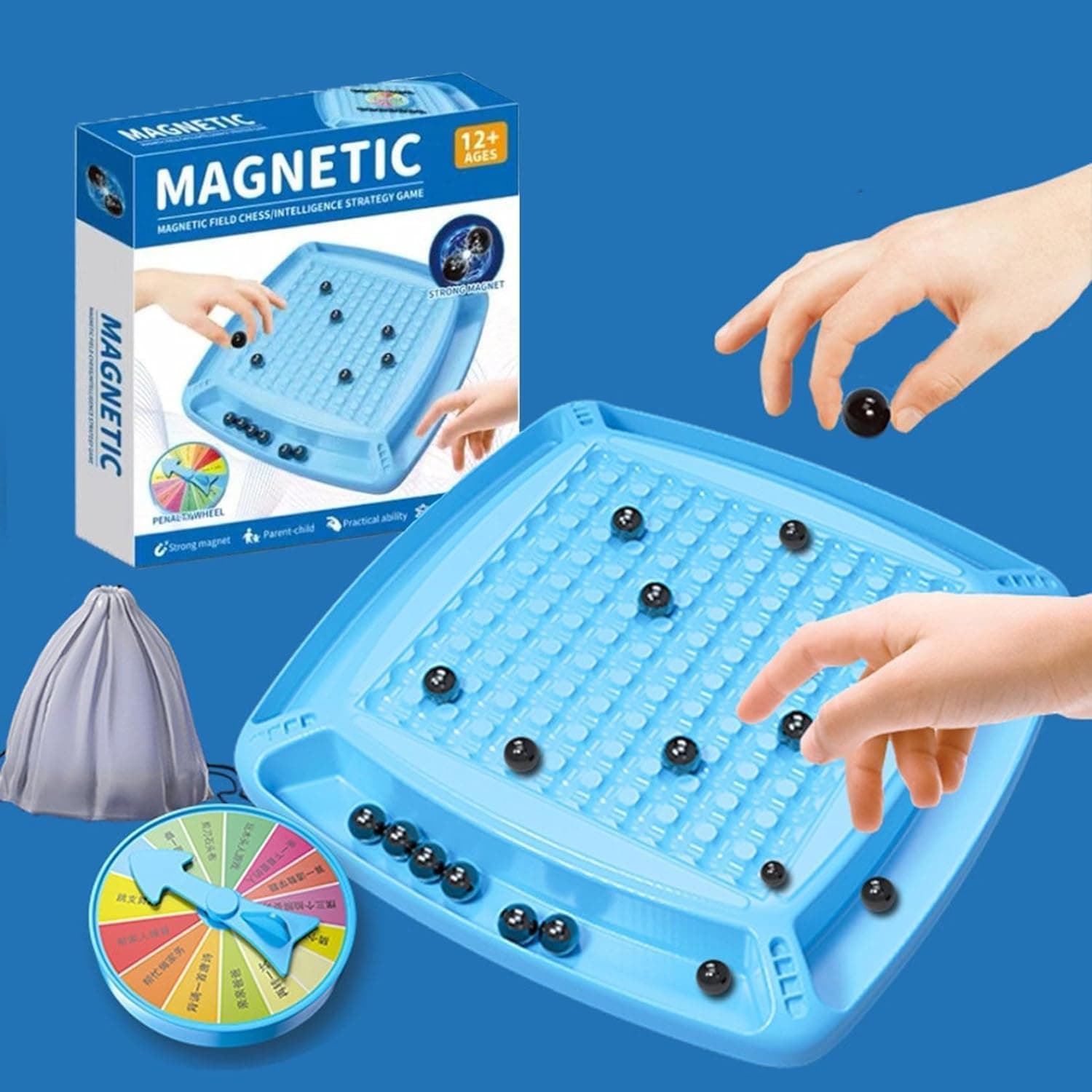 2024 New Magnetic Chess Game Set with Punishment Wheel,Fun Table Top Multiplayer Strategy Game with 20 Rocks,Magnet Chess Game Battle Chess Board,Interactive Educational Toys for Kids