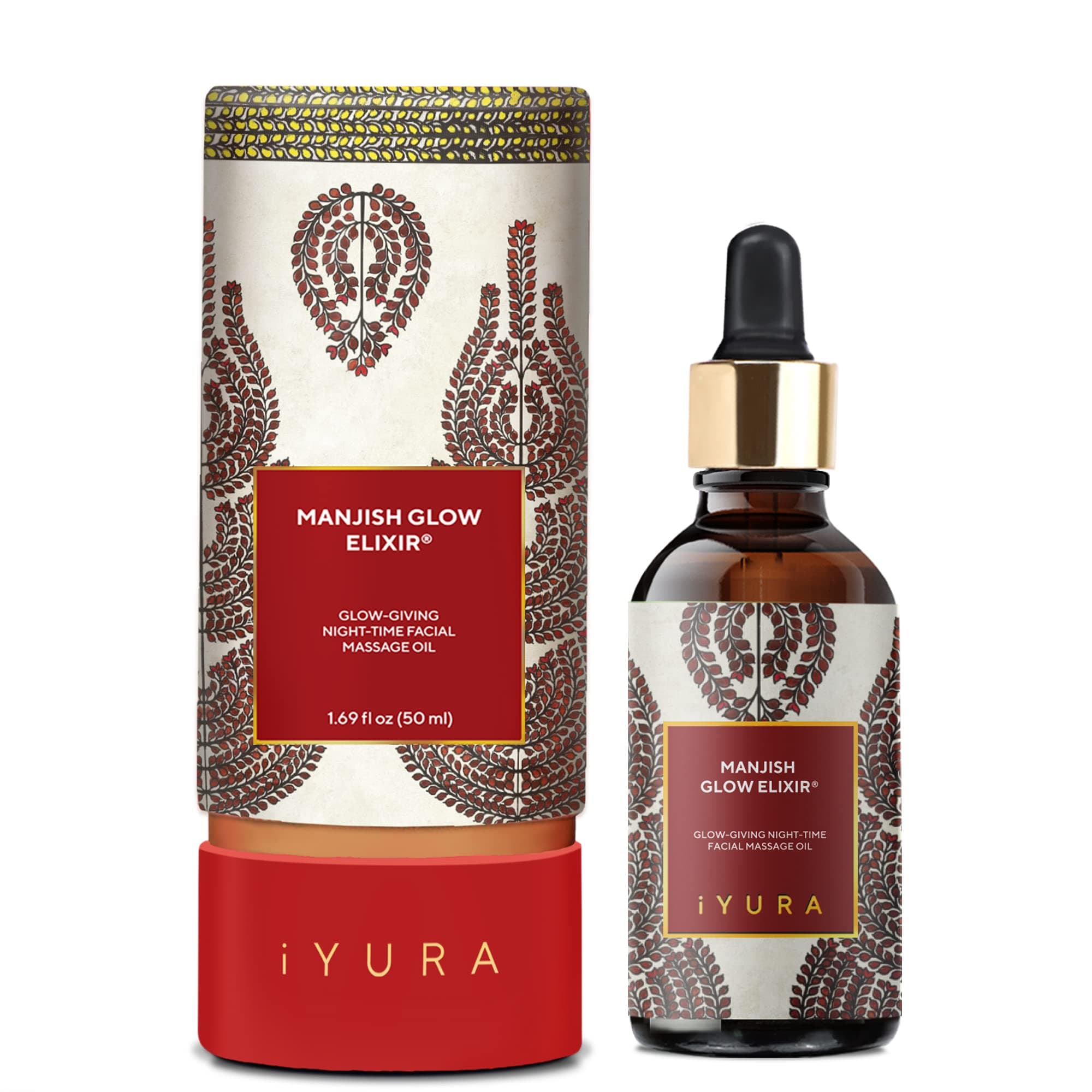 - iYURA Manjish Glow Elixir - Traditional Glow-Boosting Face Moisturizer for an Instant Dewy Glow & Clear-looking skin – Lightweight, 100% Natural Nighttime Face Oil, 1.69 fl oz