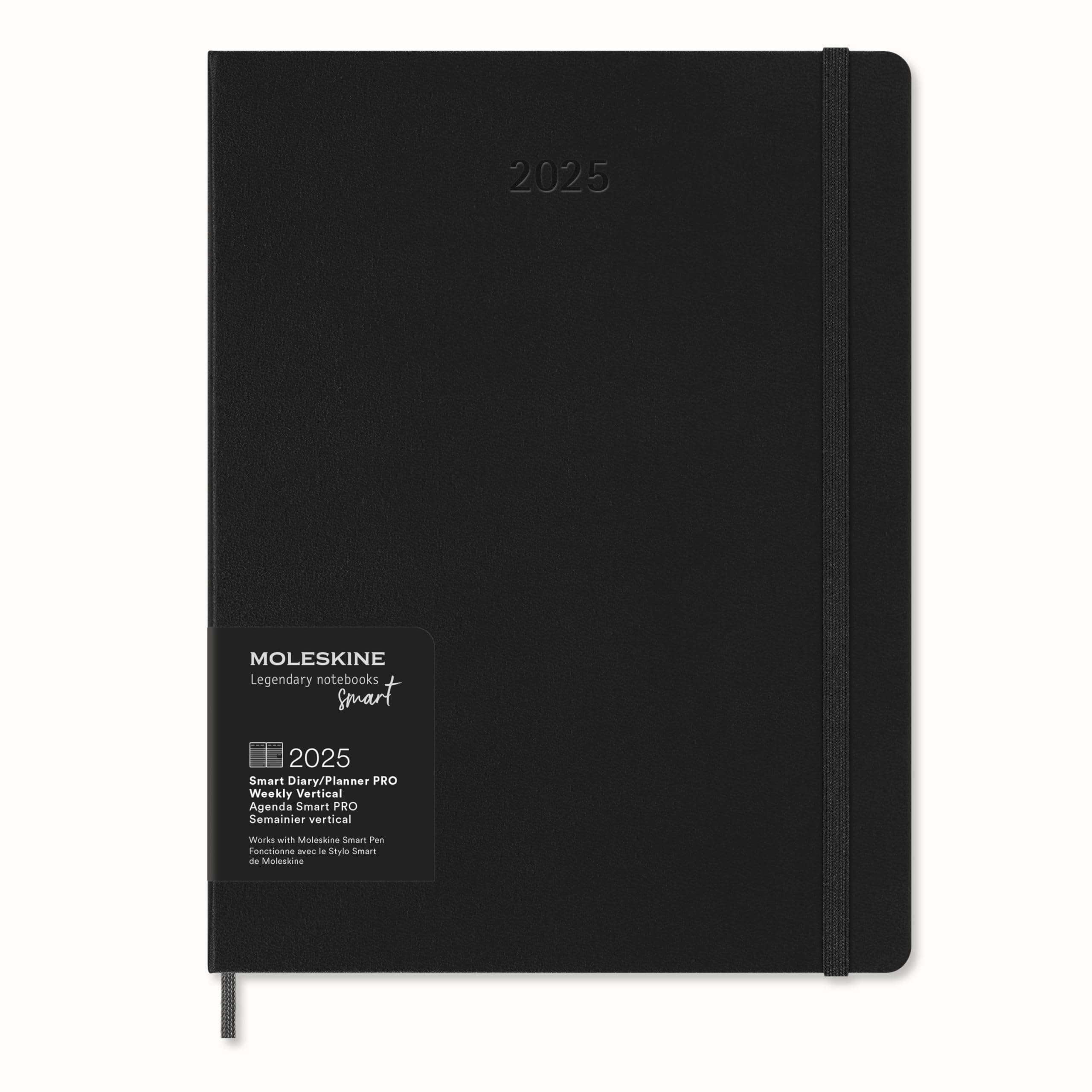 Moleskine 12 Month 2025 PRO Smart Weekly Vertical Planner, Hard Cover, XL (7.5" x 9.5") Black - Compatible with Moleskine Pen+ (Sold Separately) & App Hardcover – 1 January 2024