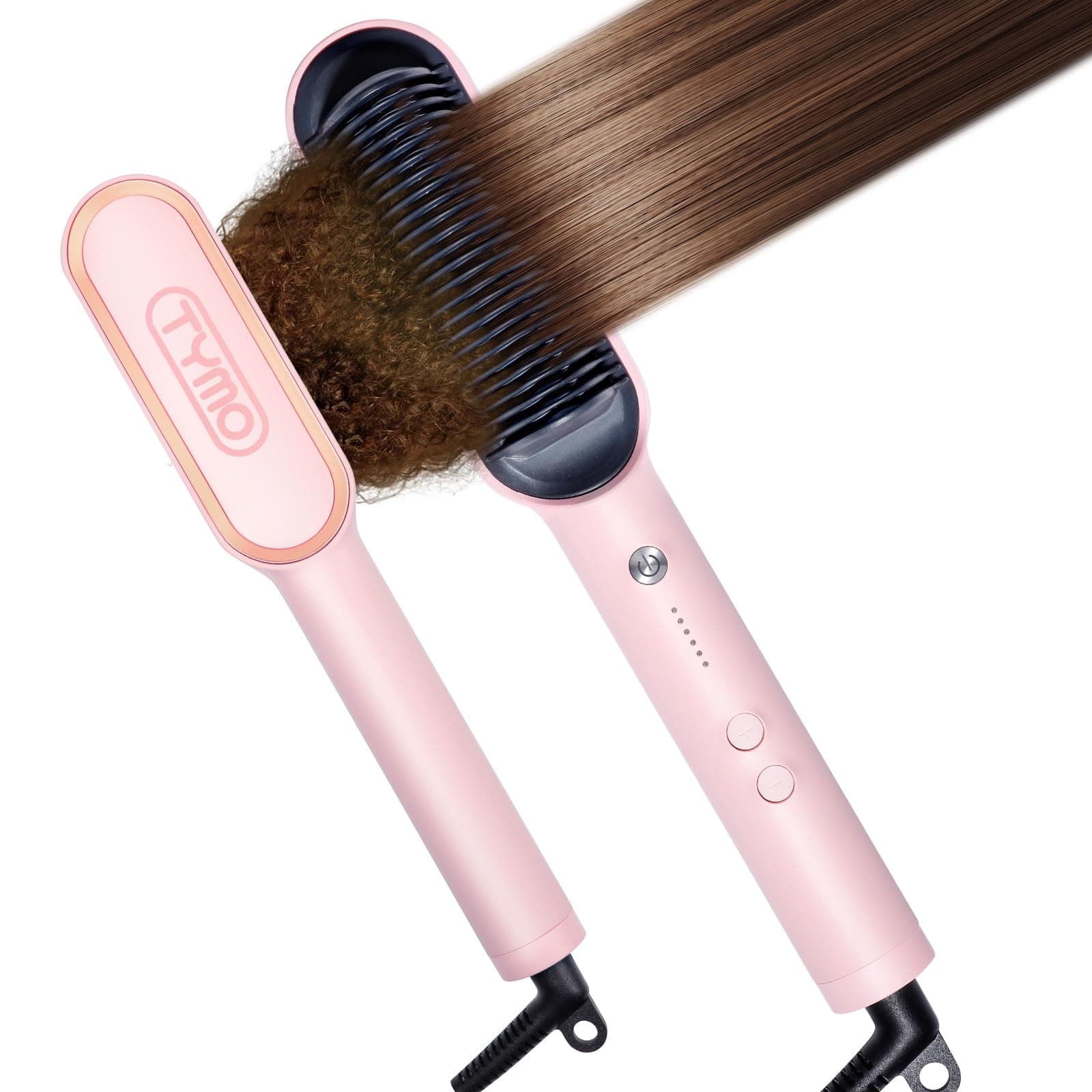 Hair Straightener Brush with Built-in Comb - Heats Up Fast in 20 Seconds 5 Temperature Anti-Scalding Hair Straightener - Perfect for Professional Salon and Home Use (Pink)