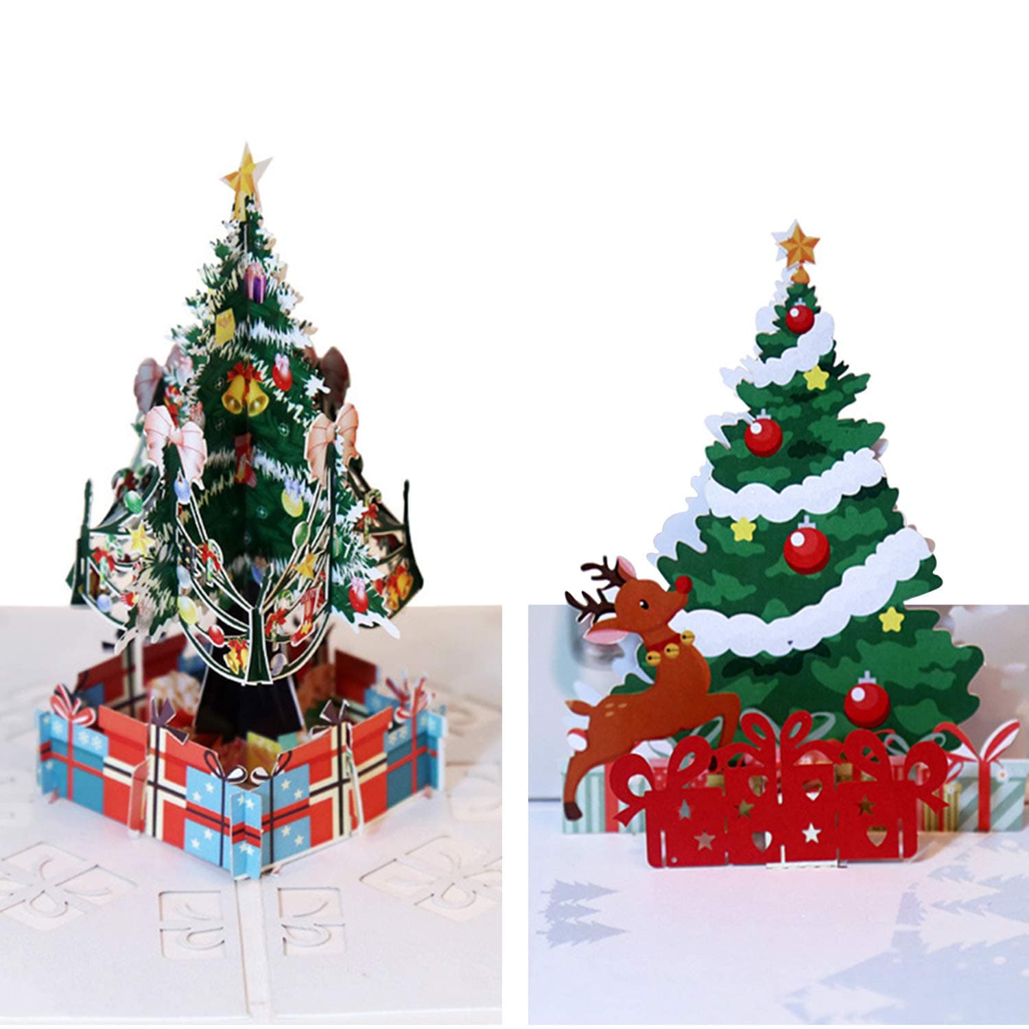 Meihejia Pop Up Merry Christmas Cards Christmas Tree 3D Xmas Cards for Teacher, Family, Friends, Kids - 2 Pack