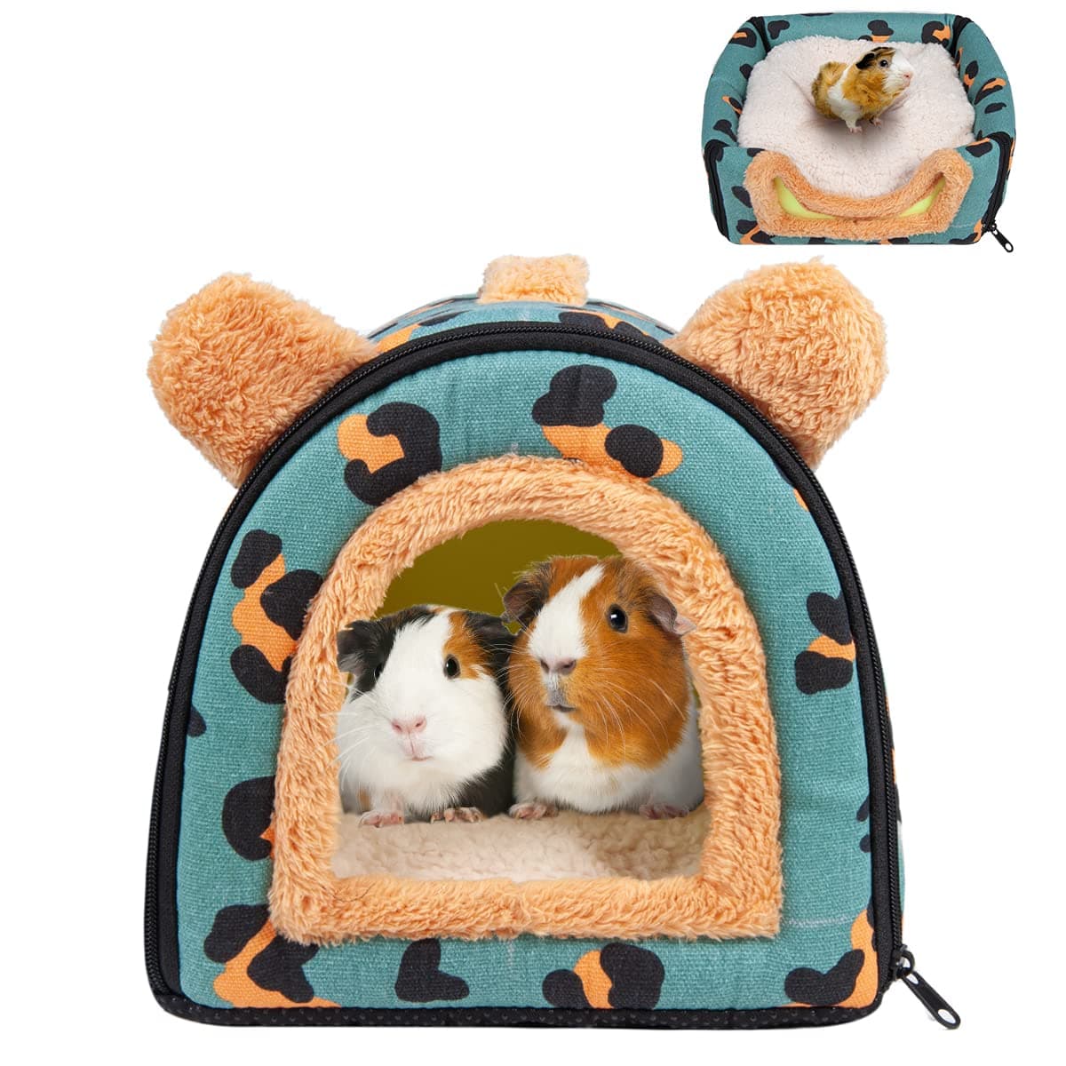 Pantula Guinea Pig Bed House - Cave Cozy Large Hamster Small Animal Beds Hideout with Removable Pad for Hamster Rabbit Hedgehog Chinchilla Bearded Dragon and Ferret (Blue Leopard)