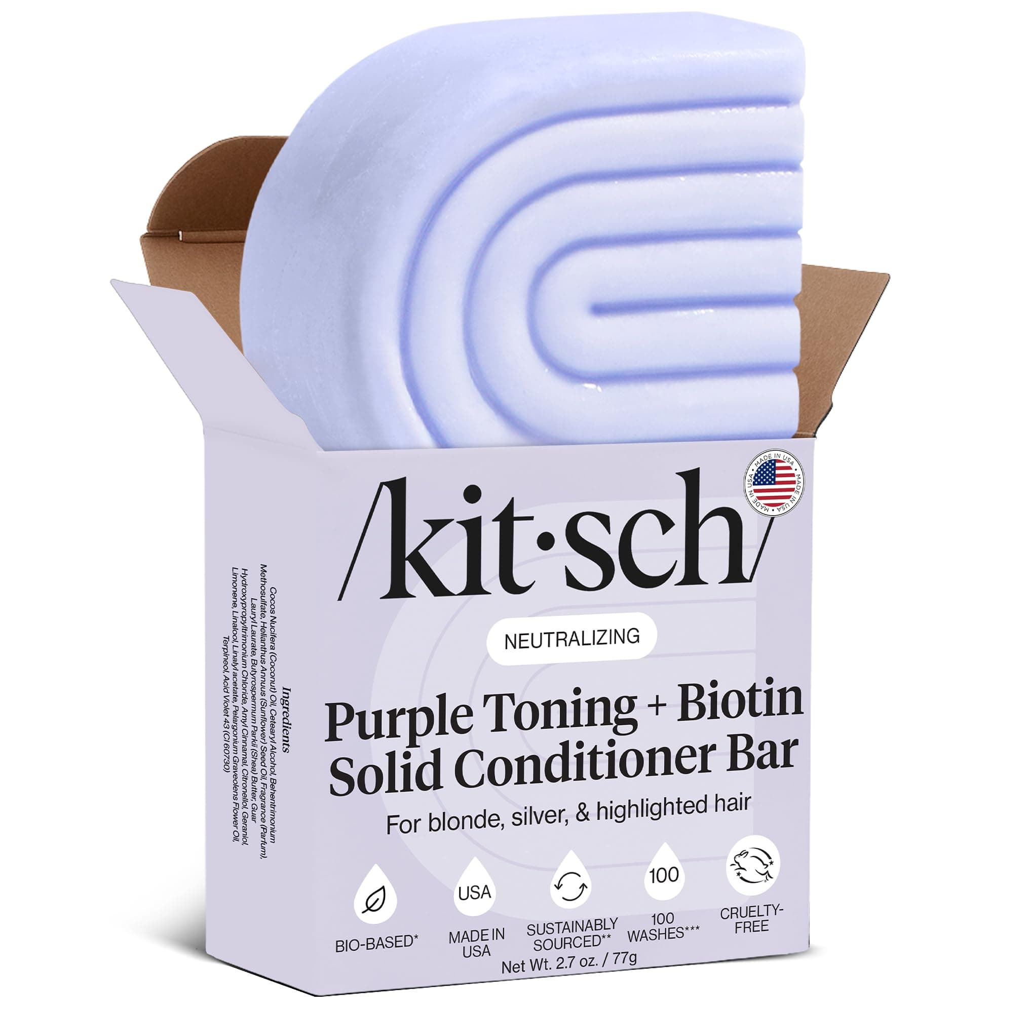 Kitsch Toning Purple Conditioner For Blondes & Color Treated Hair - Conditioner Bar For Women & Men - With Biotin for Strengthening & Neutralizing Brassy Tones - Vegan, Silicone & Sulfate Free - 2.7oz