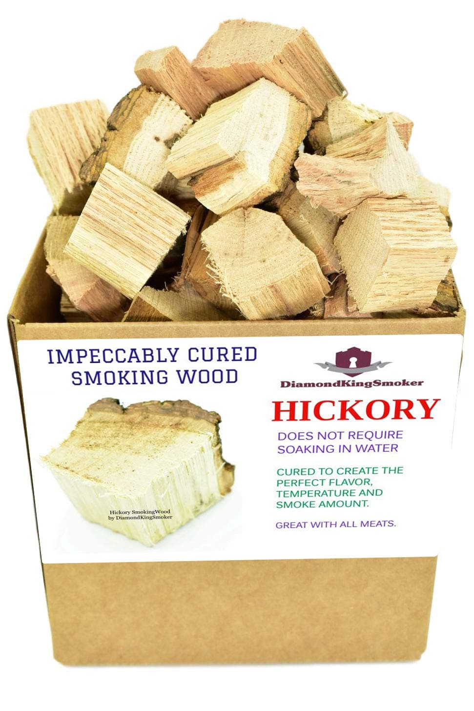 DiamondKingSmoker Hickory Smoking Wood Chunks 100% All Natural Barbecue Smoker Chunks for Grilling and BBQ | Large Cut Smoker Chips | Impeccably Cured for Premium Flavor Profile (14 lbs)