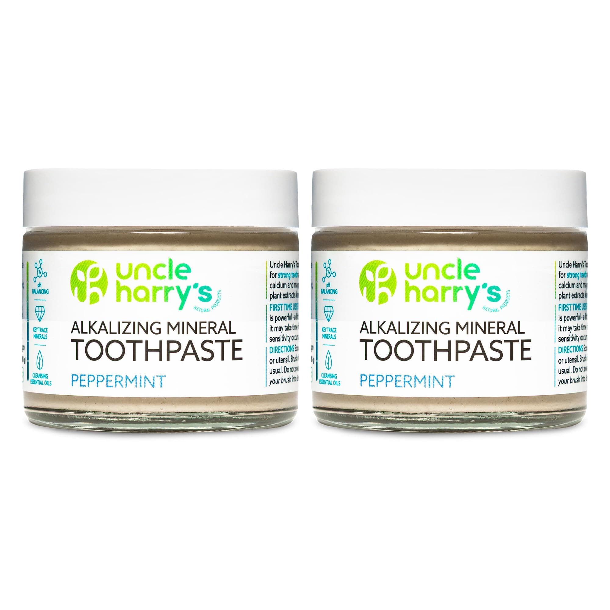Uncle Harry's Peppermint Remineralizing Toothpaste | Natural Whitening Toothpaste Freshens Breath & Promotes Enamel | Vegan Fluoride Free Toothpaste (2 Pack)