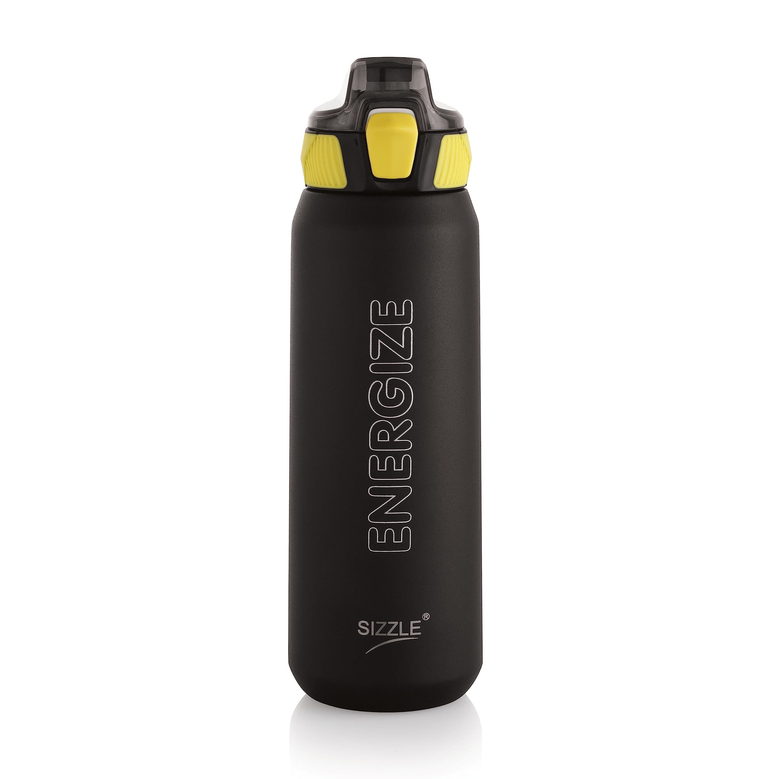 Sizzle Iris Vacuum Insulated Flask 800ml – Double Wall Stainless Steel Water Bottle with One-Hand Press Button | Keeps 12 Hours Hot 24 Hours Cold | Hot & Cold Sipper – Black, 1 Pc