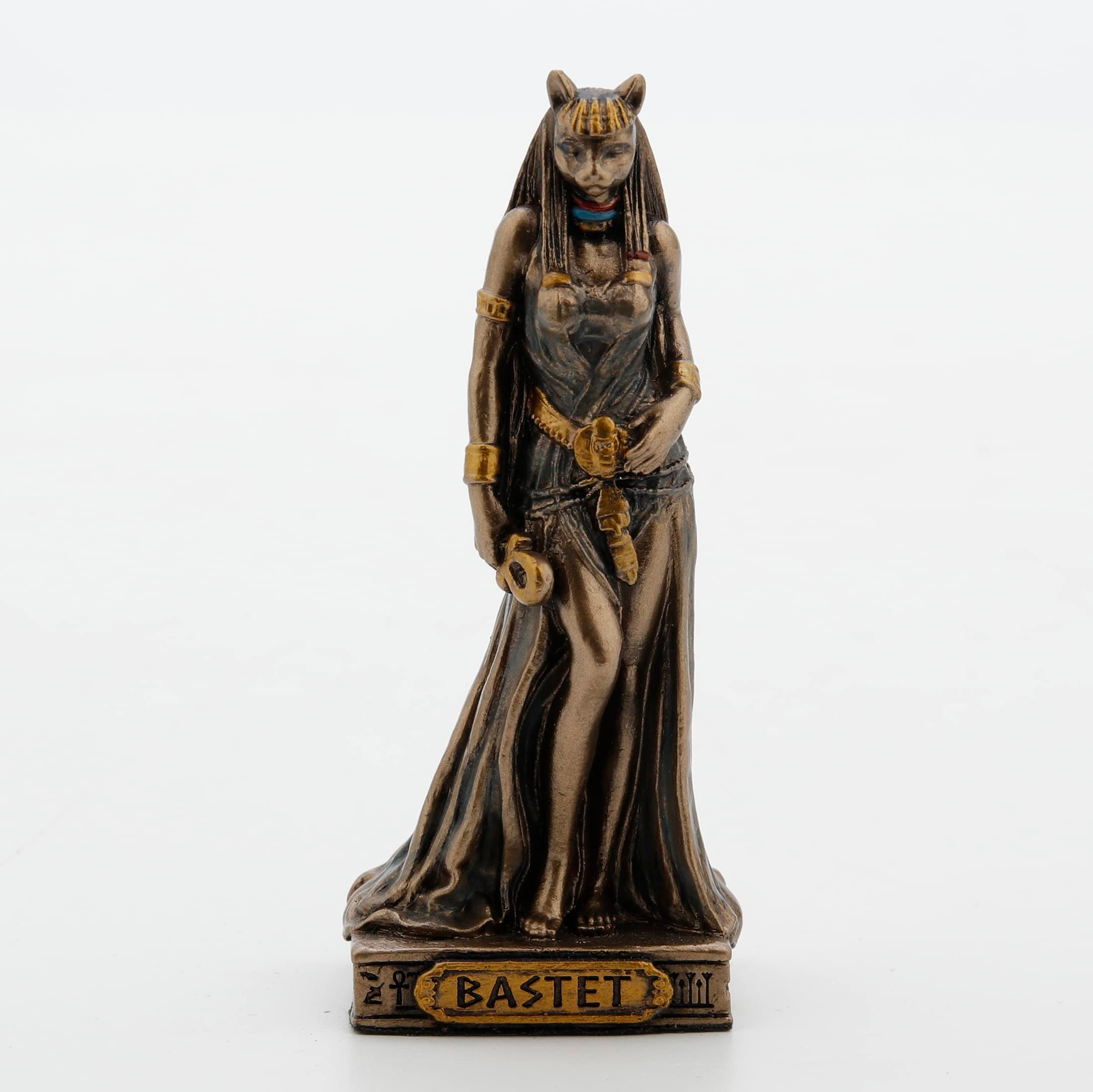 3 3/8 Inch Bastet Goddess of Protection Resin Miniature Painted Bronze Finish
