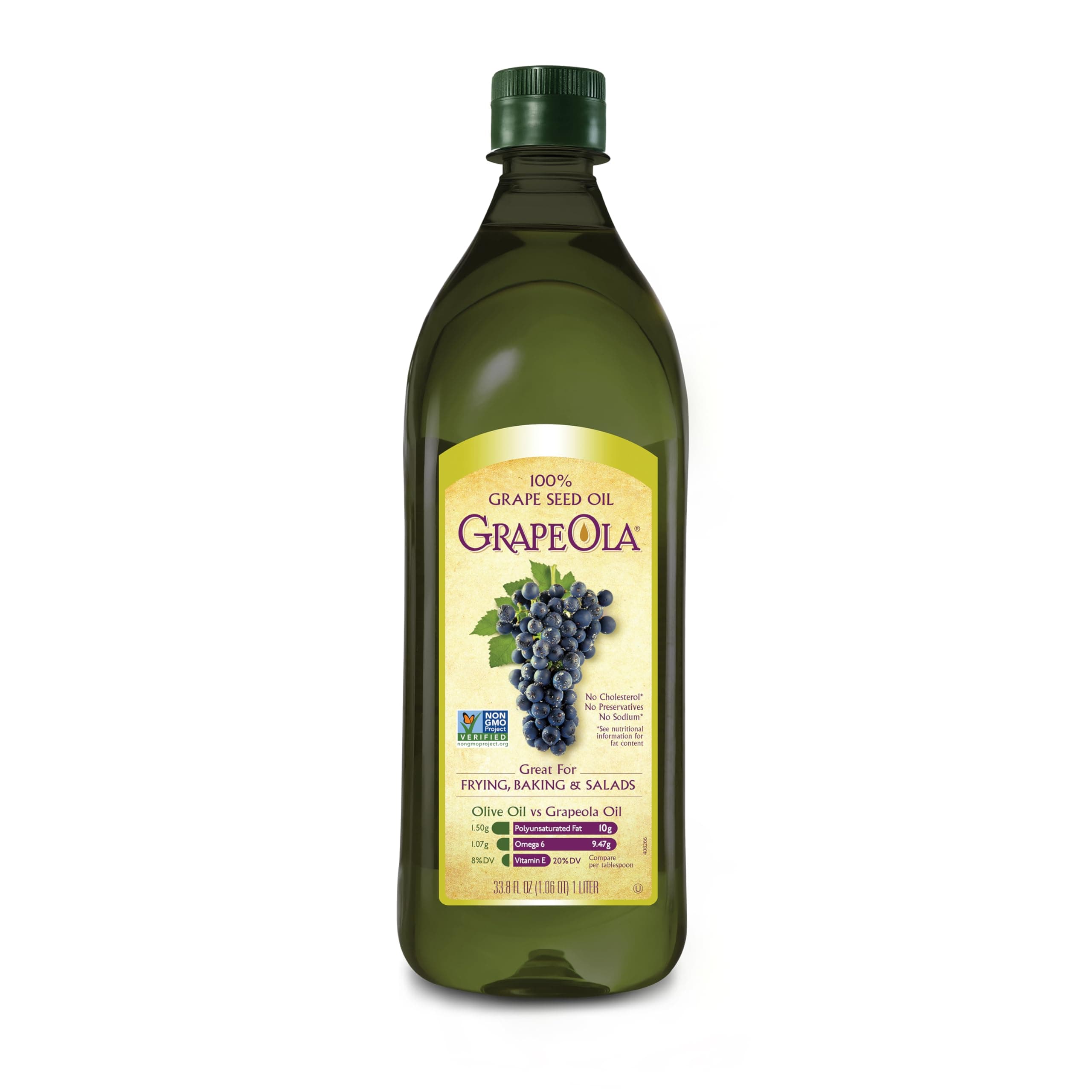 Kusha Grapeola, Grape Seed Oil, 1 Liter Glass Bottle (Pack of 4)