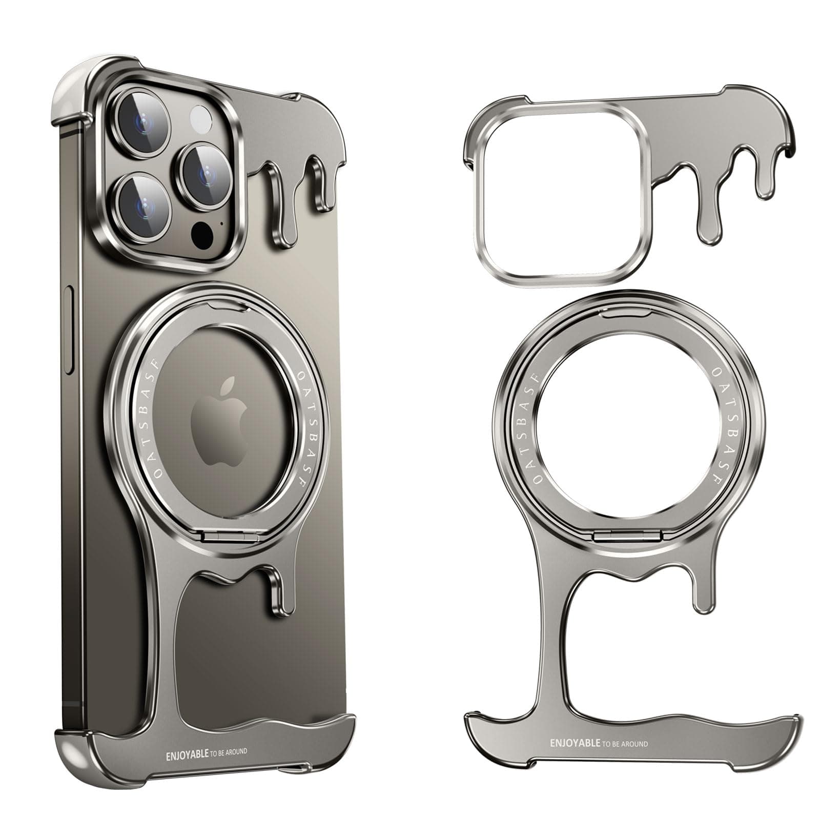 Liquid Metal Frameless Case for iPhone 15 Promax with MagSafe Kickstand 360° Rotatable Ring Holder Minimalist Aluminum Bumper Slim Hard Shockproof Ultra Thin for iPhone 15 Pro Max Case Natural