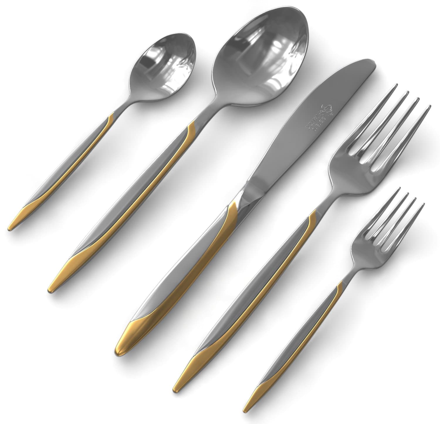 Flatware Set with 24K Gold Plated 18/10 Stainless Steel - Elegant Silverware set of 20 Pieces - Cutlery Set Service for 4