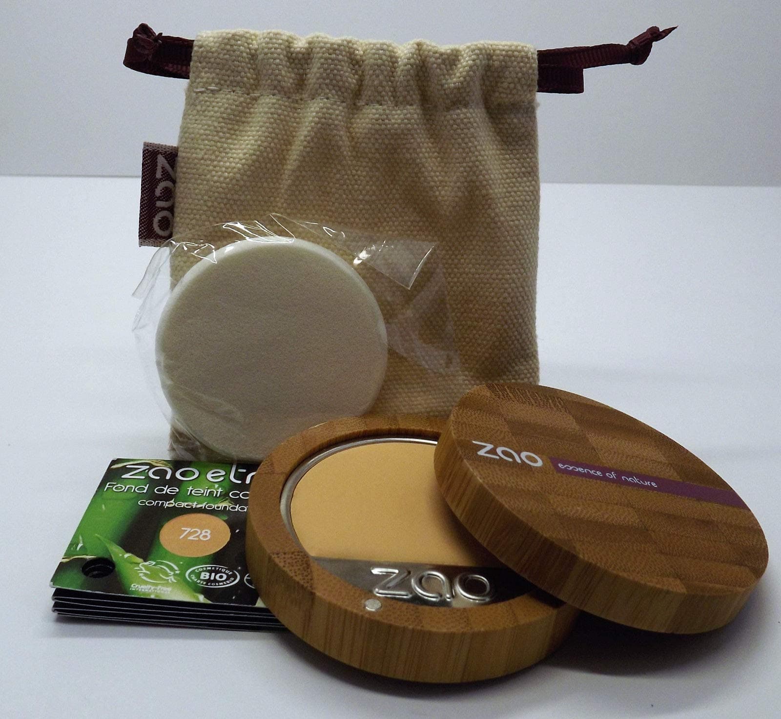 Zao Compact Foundation 728 LIGHT OCHRE LIGHT/Beige/Gelb, Compact Makeup Foundation in a Refillable Bamboo Container Certified Bio/Vegan Natural Cosmetic â 101728