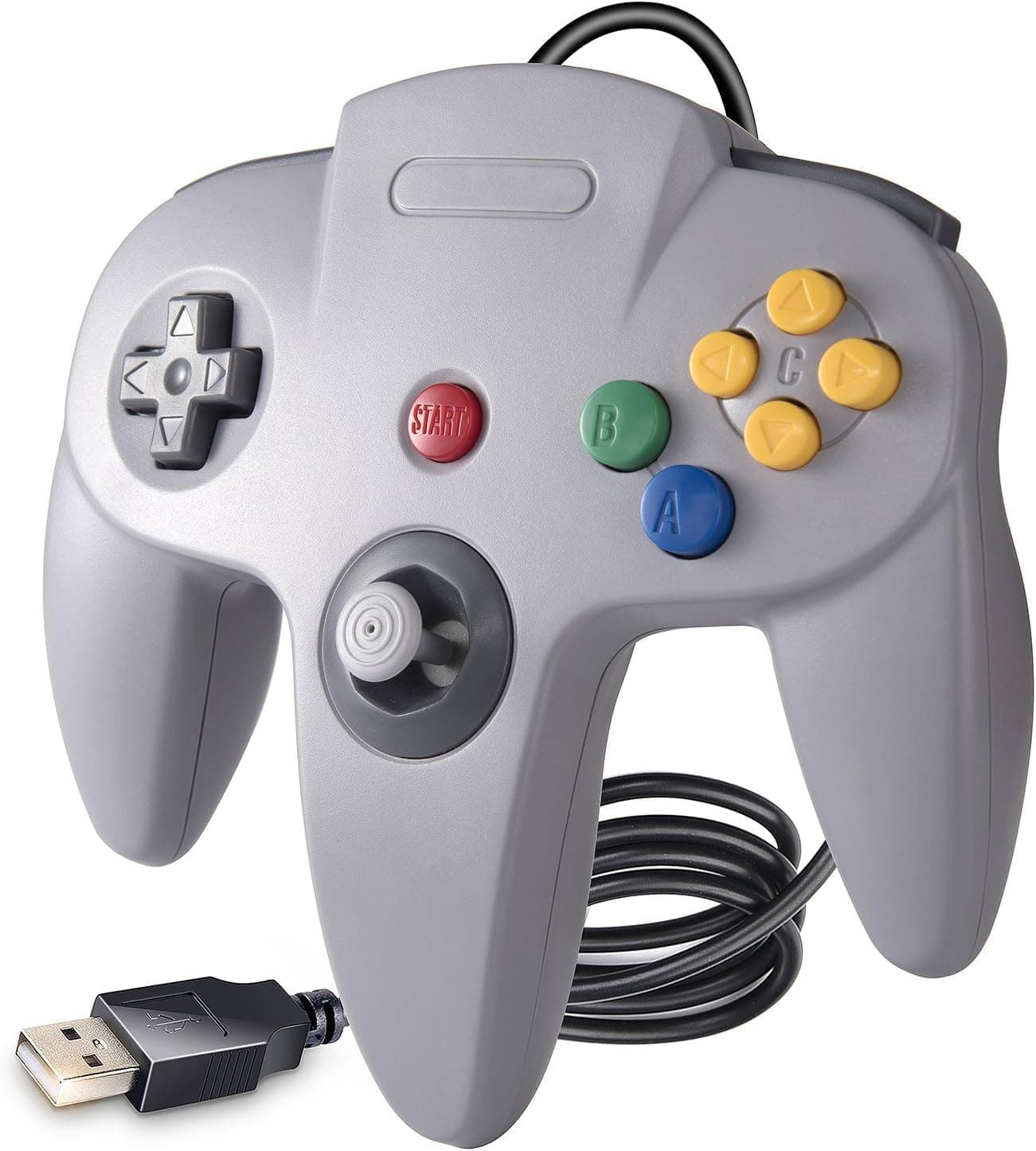 KIWITATA Classic N64 USB Controller, Wired N64 Remote Game Pad Joystick Controller for Windows PC & MAC & Raspberry Pi 3 Gray