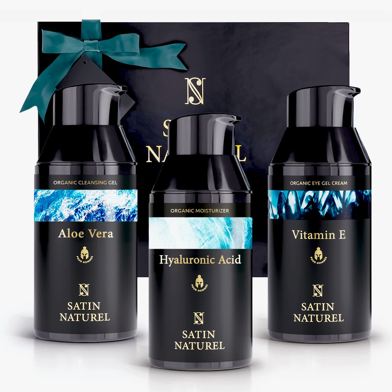 SatinNaturel Christmas Gifts for Men - Skincare Gift Set Men with Moisturiser Face Men + Eye Cream + Face Cleansing - Gifts for Men - Face Care Men - Satin Natural