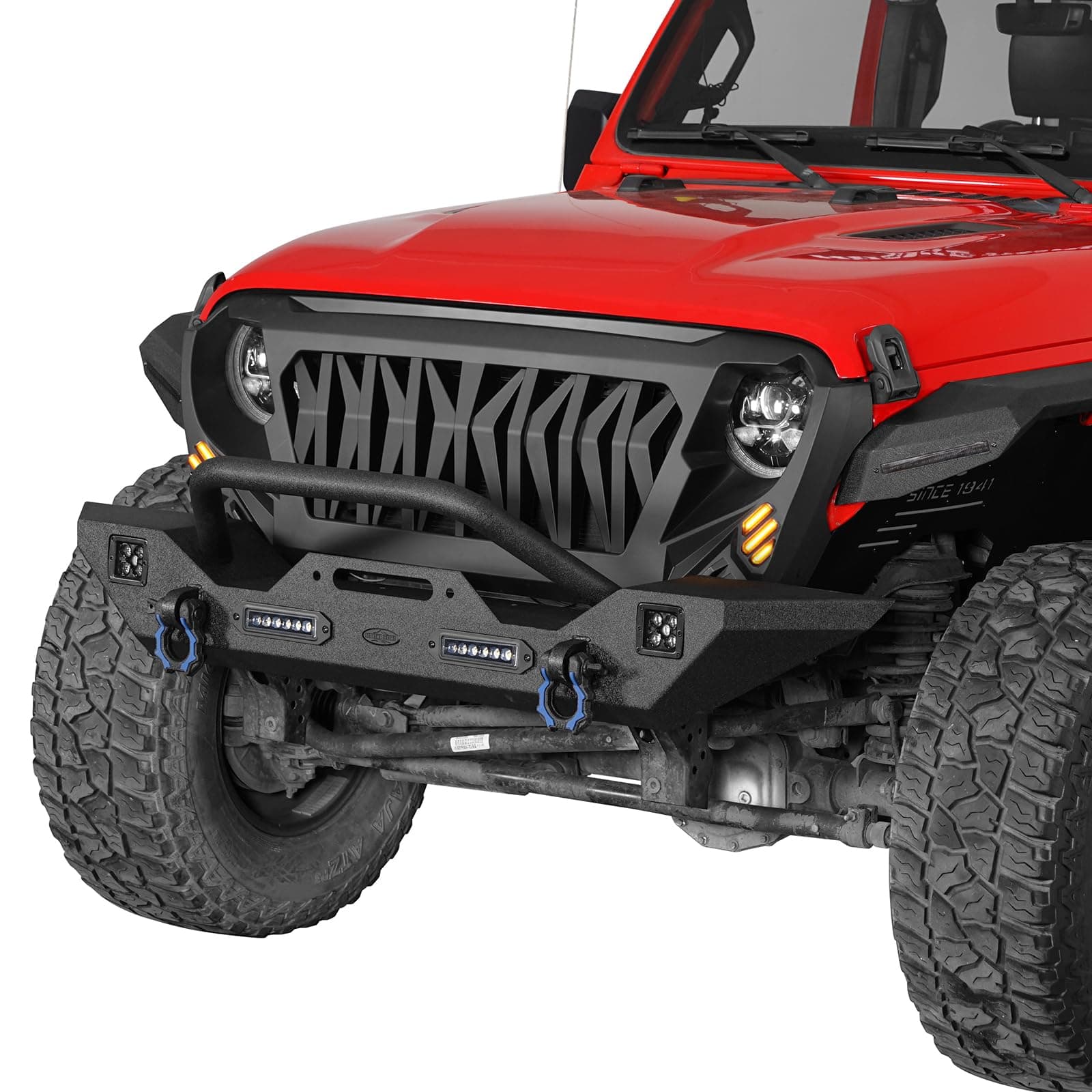 Hooke Road Front Bumper and Shark Grille Kit for 2018-2025 Jeep Wrangler JL & 2020-2025 Jeep Gladiator JT