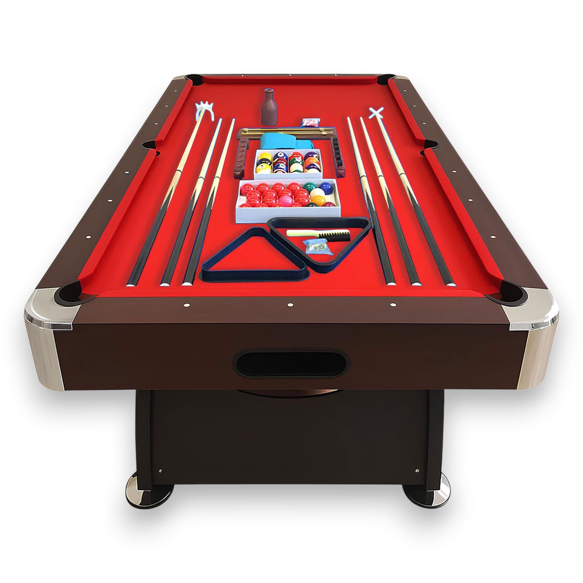 SIMBASHOPPING 8 Foot Pool Table Modern Billiard Table with Red Felt, Automatic Ball Return and Accessories - Vintage Red