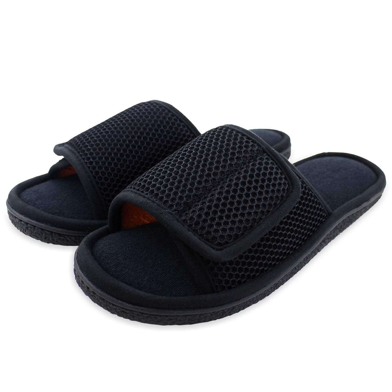Adjustable House Slippers for Men Open Toe Breathable Indoor Slip on Mens Slides Sandals with Memory Foam for Bedroom,Patio