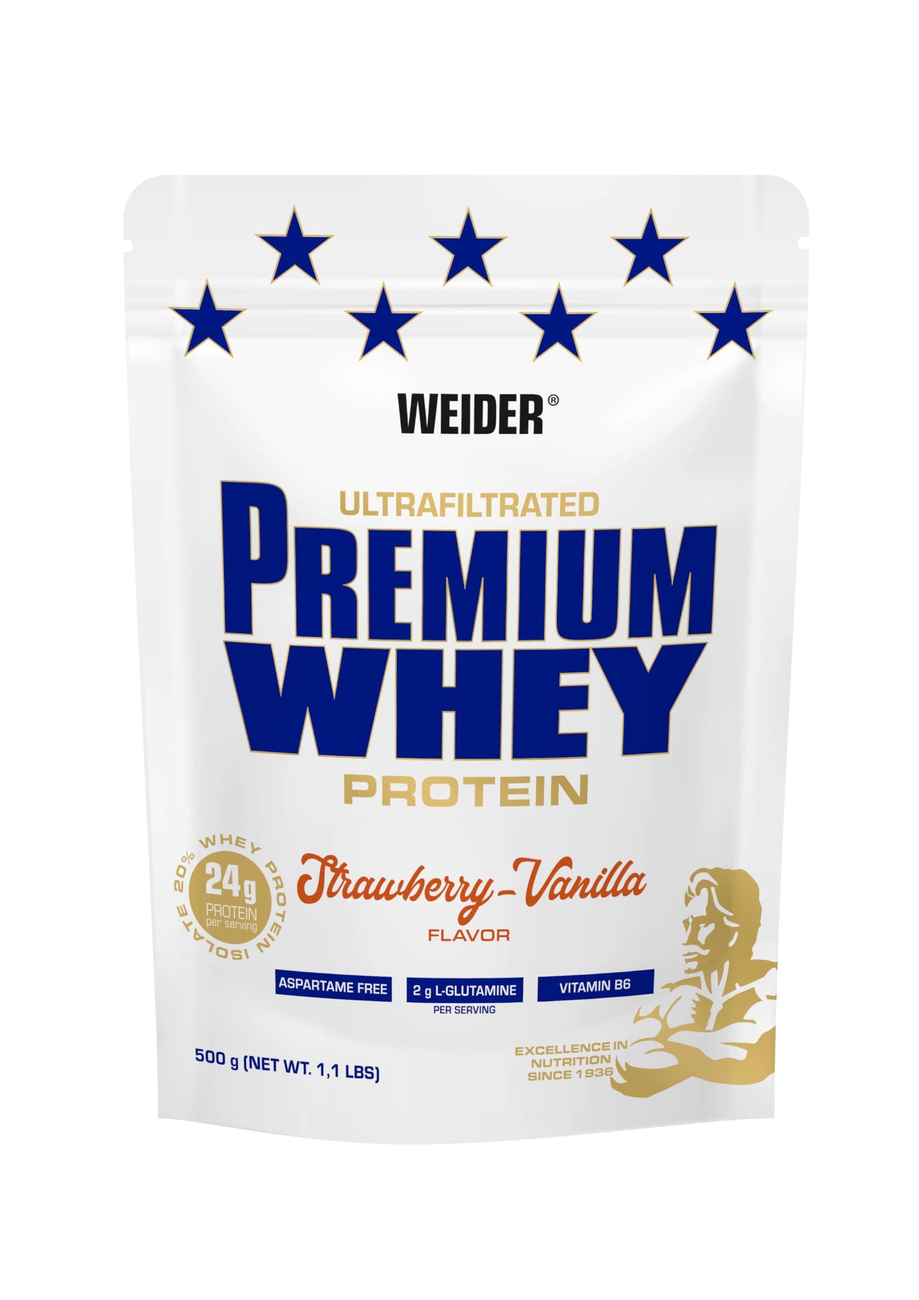 Premium Whey Protein Powder, Strawberry Vanilla, 33g of Protein Per Serving, Low Carb, Whey Protein Isolate, Rich in BCAA's, 500g