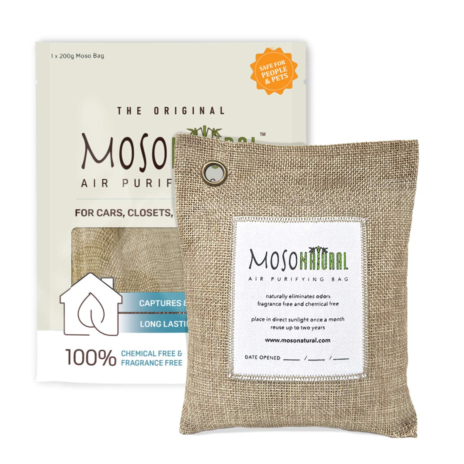 Unscented Air Purifying Bag Odor Eliminator For Cars, Closets And Pet Areas Chemical Free Non Toxic 200-gram, Long Lasting Charcoal Bag | Lasts up to 2 years! (Beige, Pack of 1)