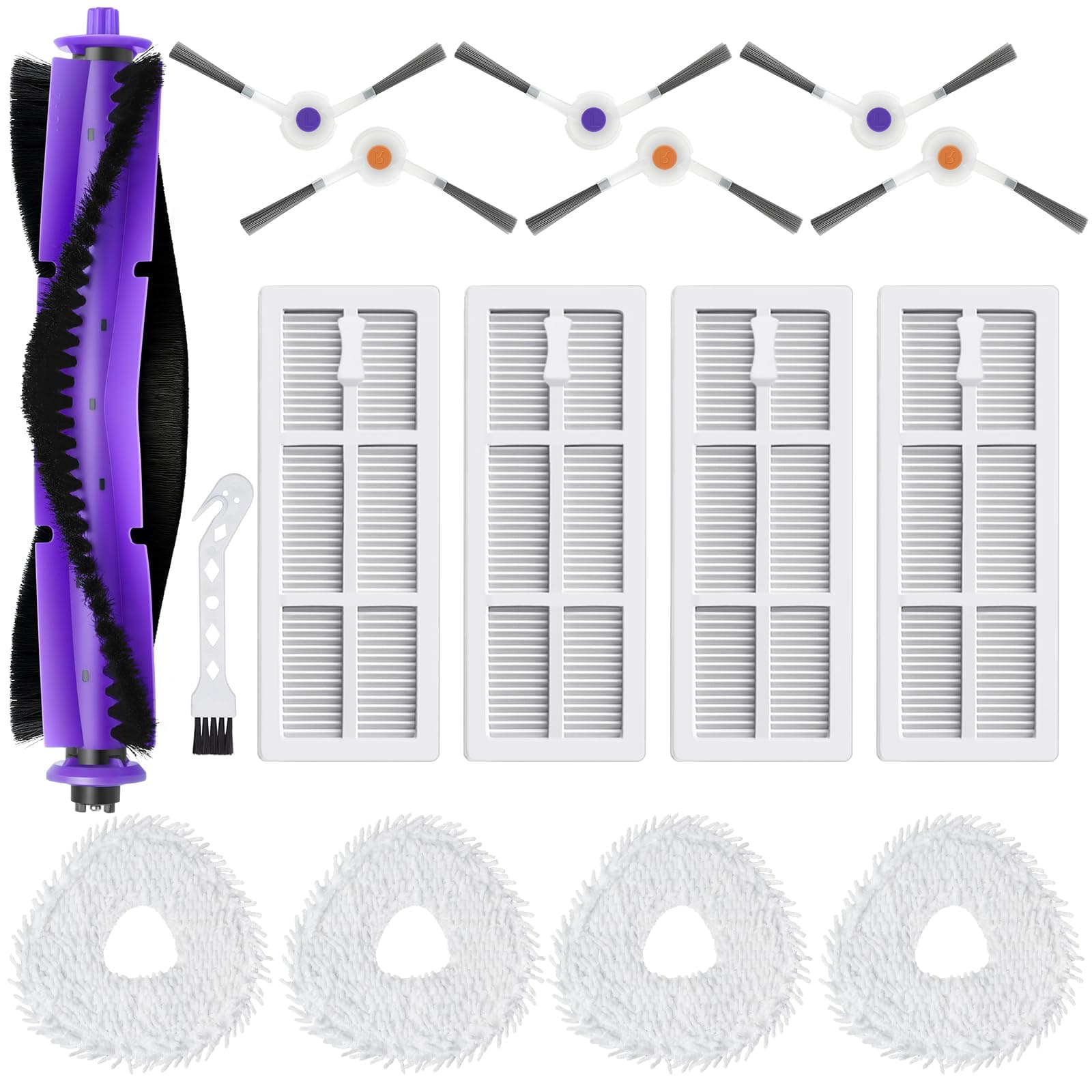 Replacement Parts for NARWAL Freo Robot Vacuum Cleaner Spare Accessories Kit, 1 Main Roller Brush, 4 Hepa Filters, 4 Mop Pads, 6 Side Brush, (15 Pack)