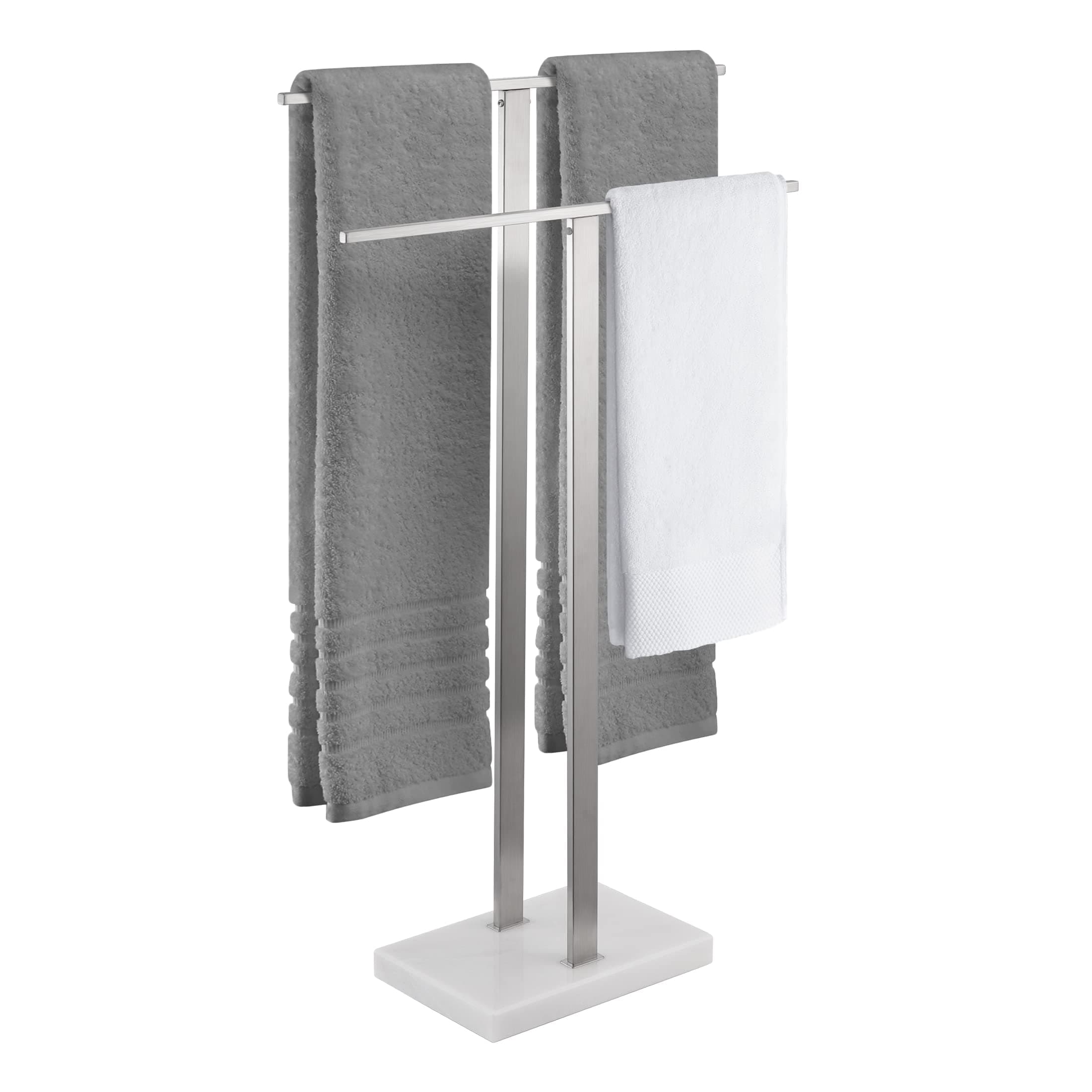 Free Standing Towel Rail for Bathroom Towel Stand 2-Tier Towel Rack with Marble Base SUS304 Stainless Steel Brushed Finish, BTH217-2