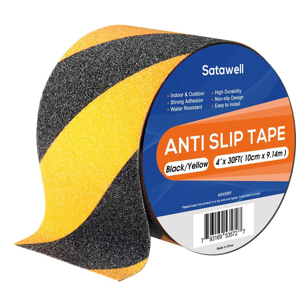 Anti Slip Tape (4 Inch x 30 Feet) Non Slip Safety Grip Tape,Strong Traction Friction Abrasive Adhesive for Stairs Steps Outdoor Waterproof Non Skid Treads - Caution Yellow/Black